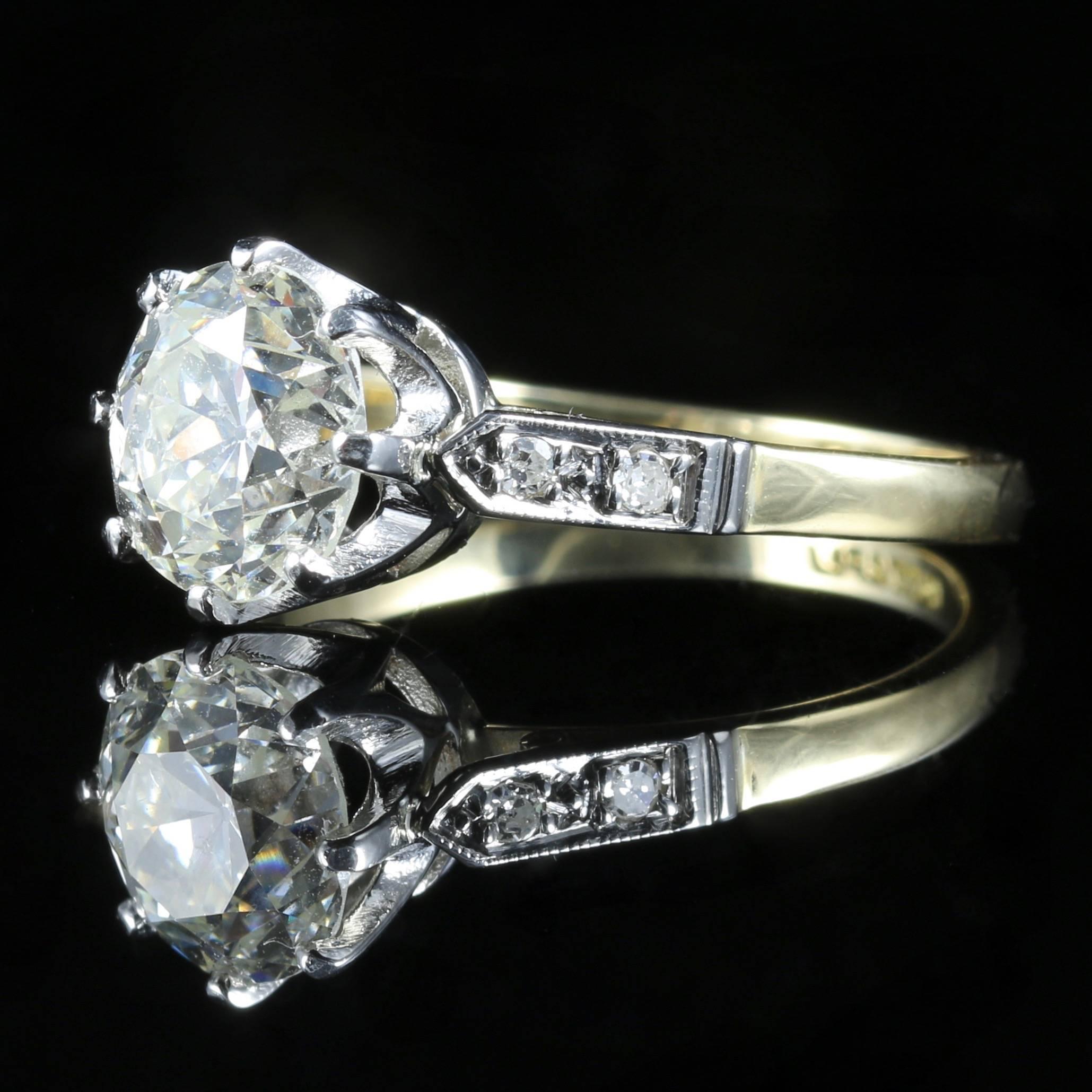 Antique Edwardian Diamond Yellow Gold Platinum Solitaire Engagement Ring  In Excellent Condition In Lancaster, Lancashire