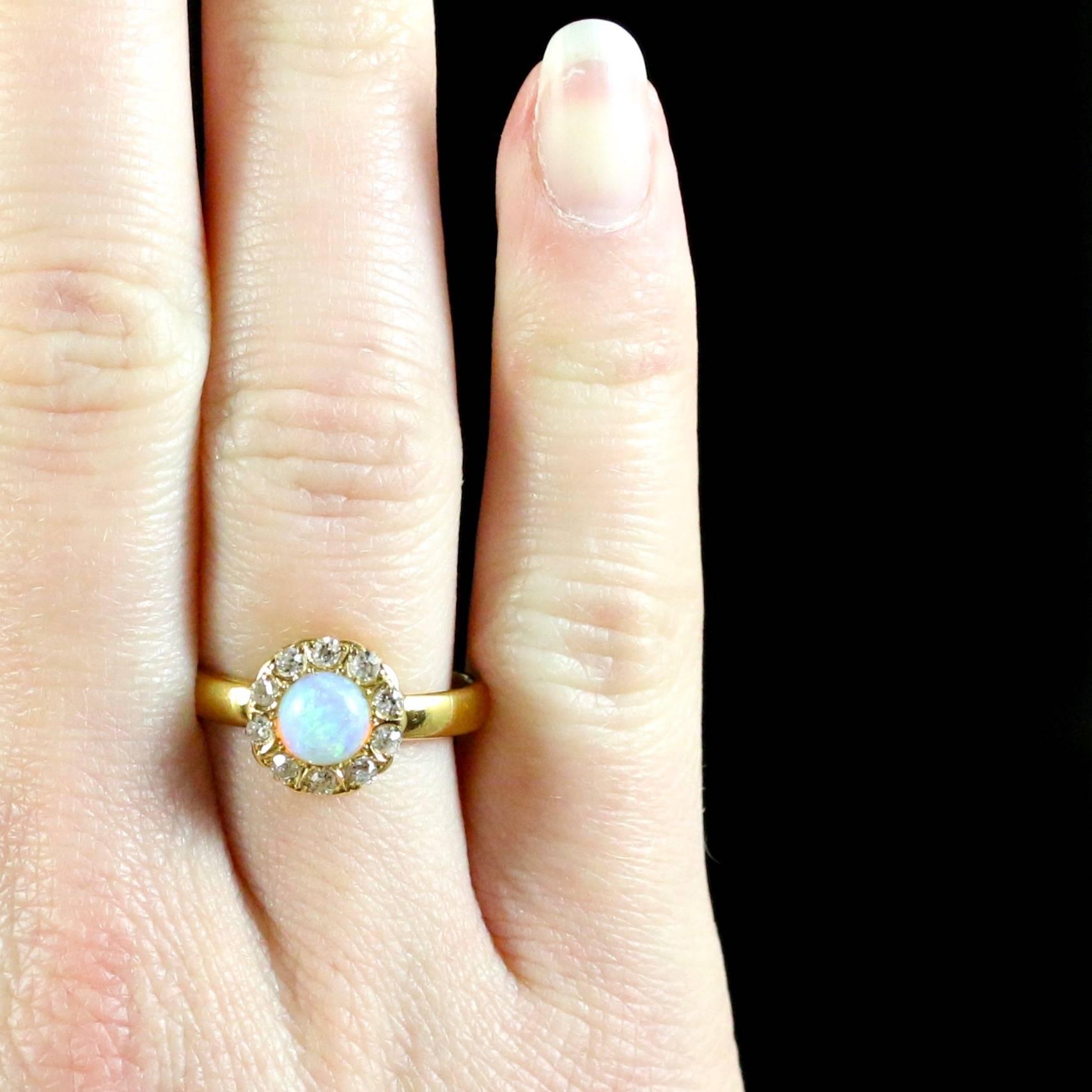 Antique Victorian Opal Diamond Yellow Gold Ring, circa 1880 1