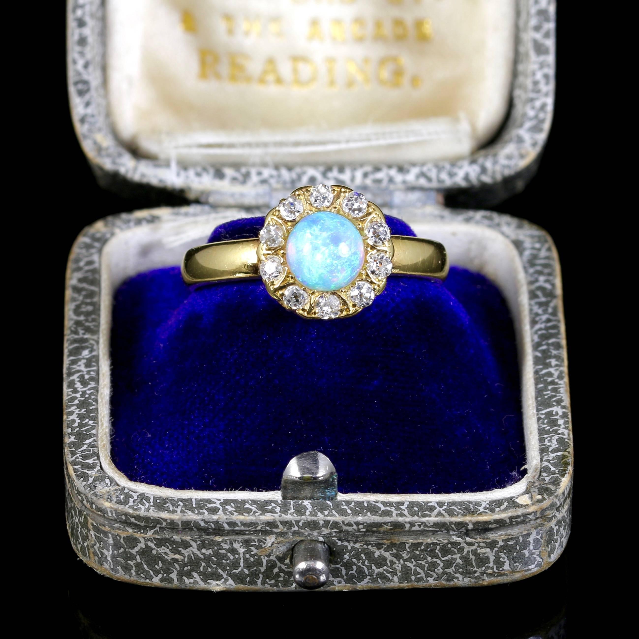 Women's Antique Victorian Opal Diamond Yellow Gold Ring, circa 1880