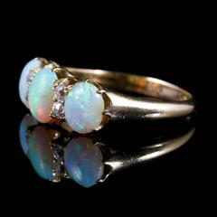 Antique Victorian Opal Diamond Gold Ring, circa 1880