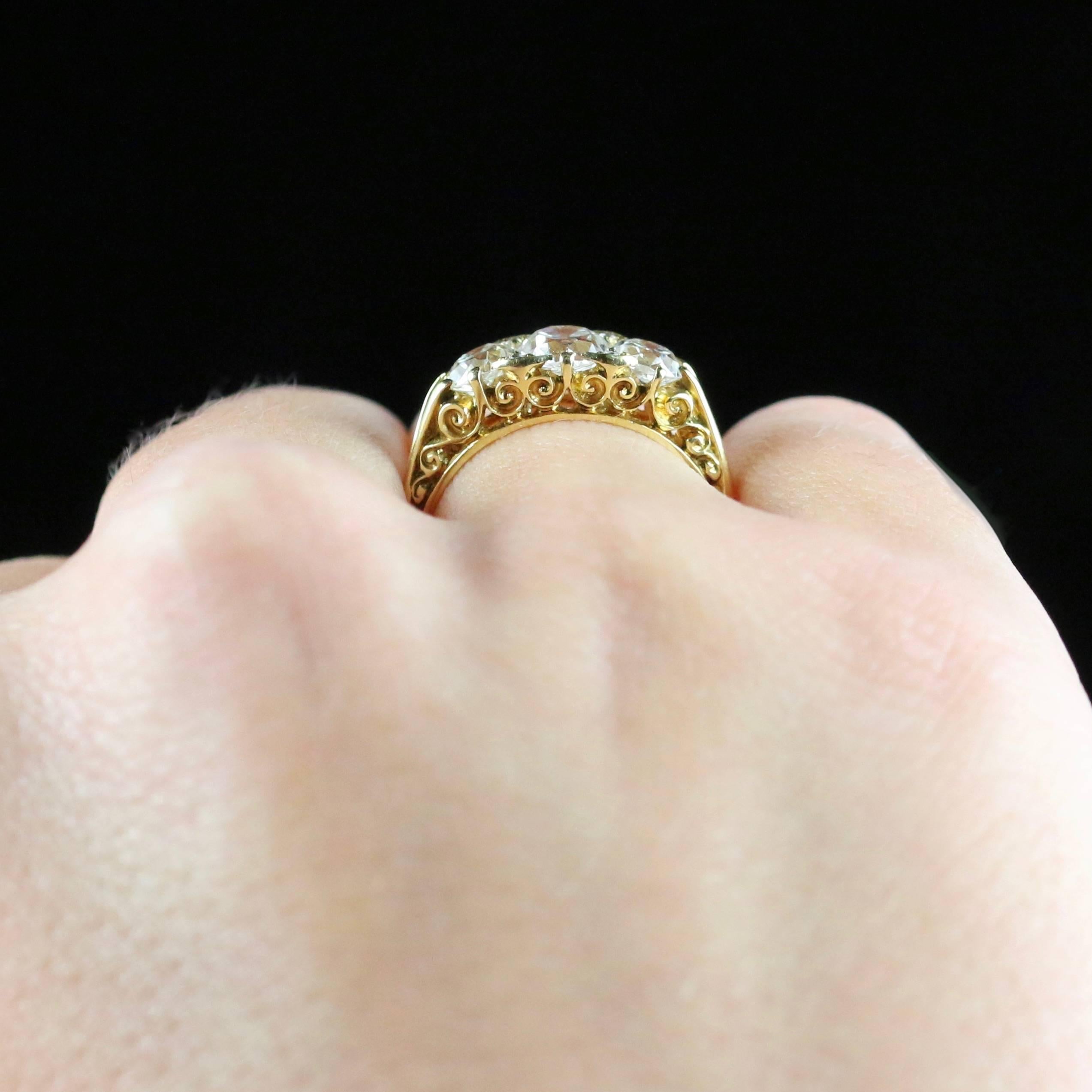 Antique Victorian 2 Carat Diamond Gold Trilogy Ring Circa 1880 3