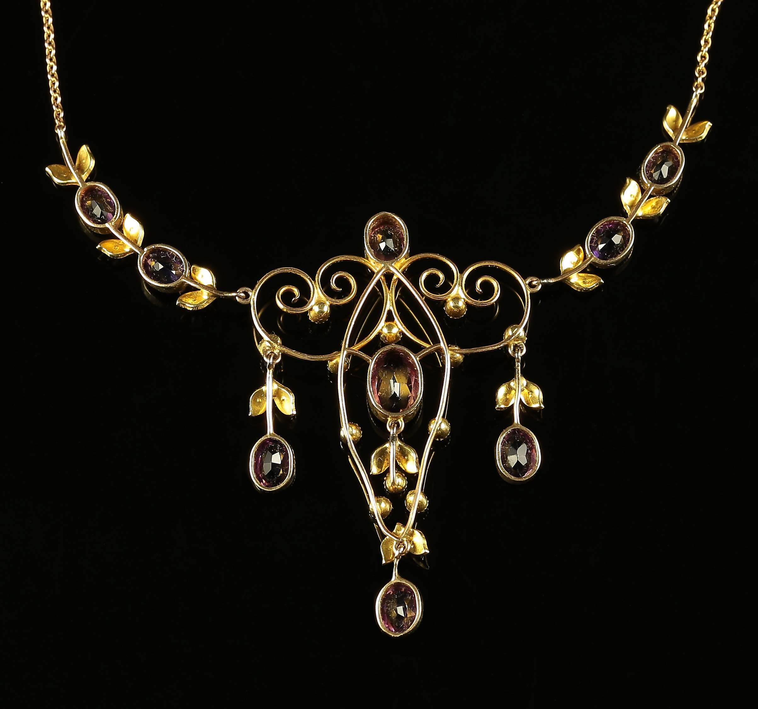 Antique Edwardian Amethyst Pearl Gold Garland Necklace  2