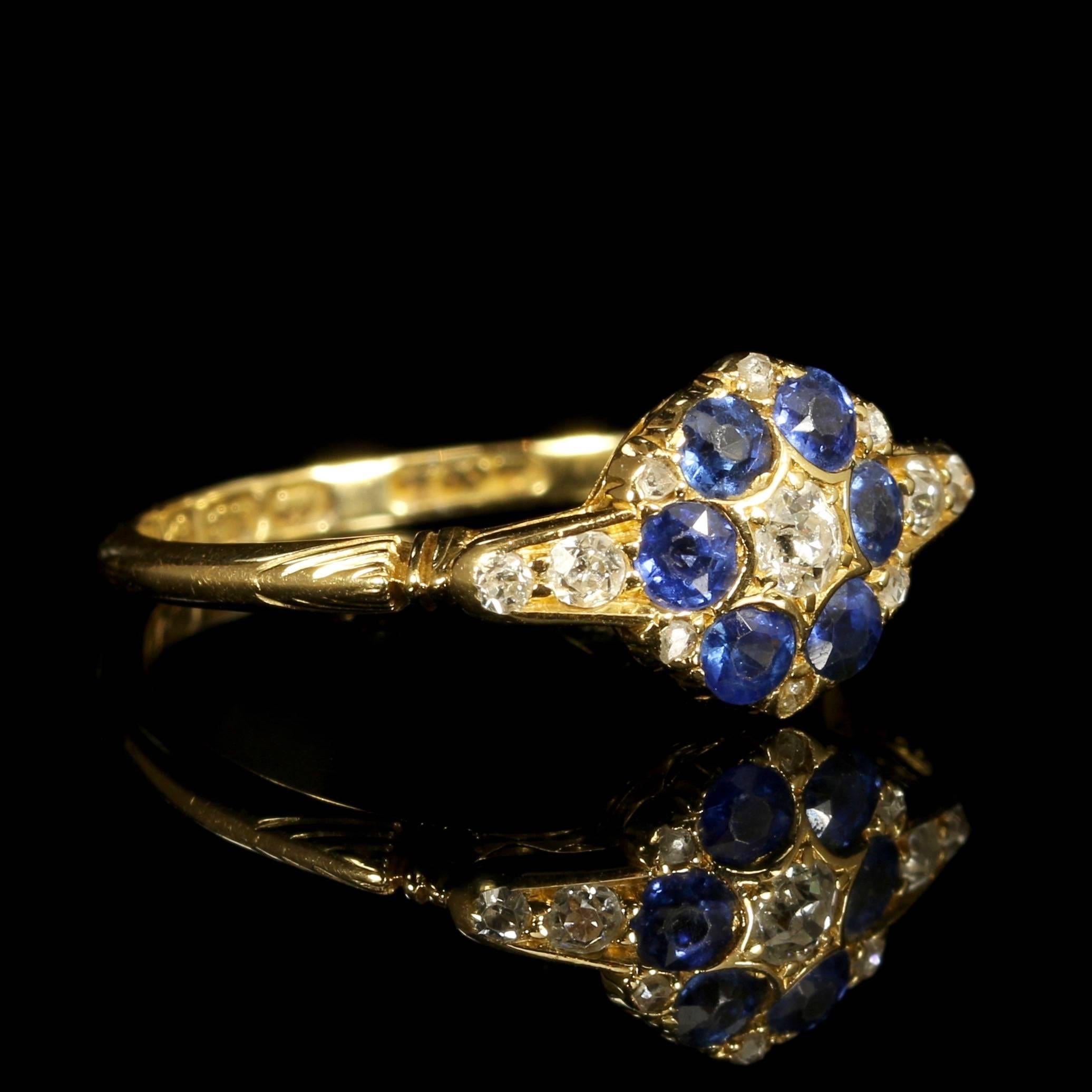 Antique Edwardian Sapphire Diamond Gold Ring 1911 In Excellent Condition In Lancaster, Lancashire