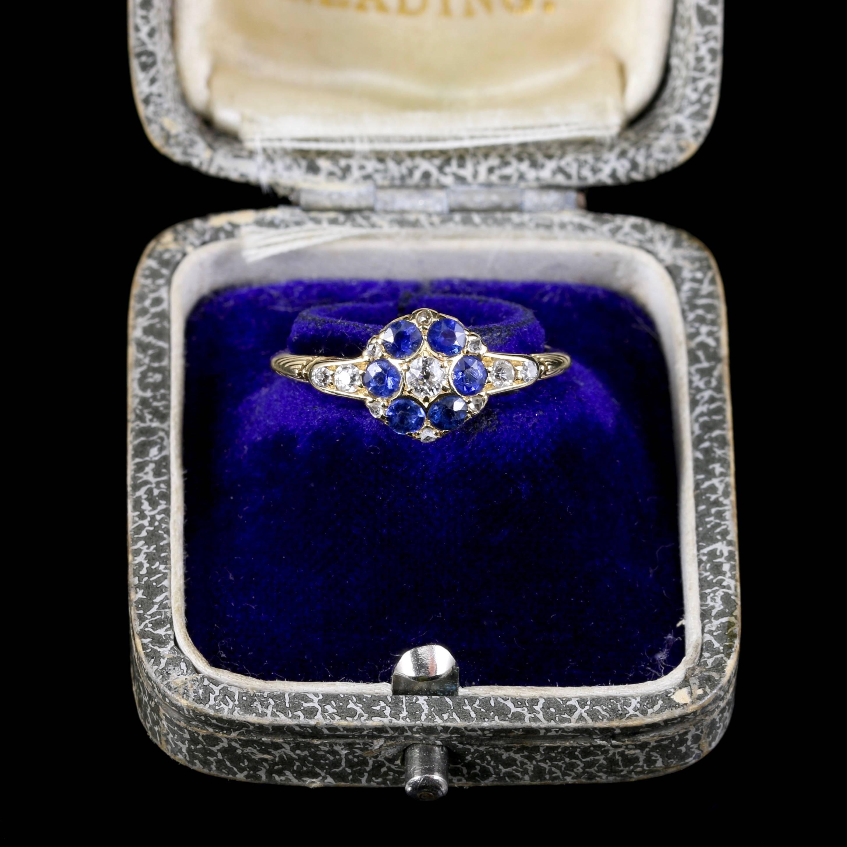 Antique Edwardian Sapphire Diamond Gold Ring 1911 2