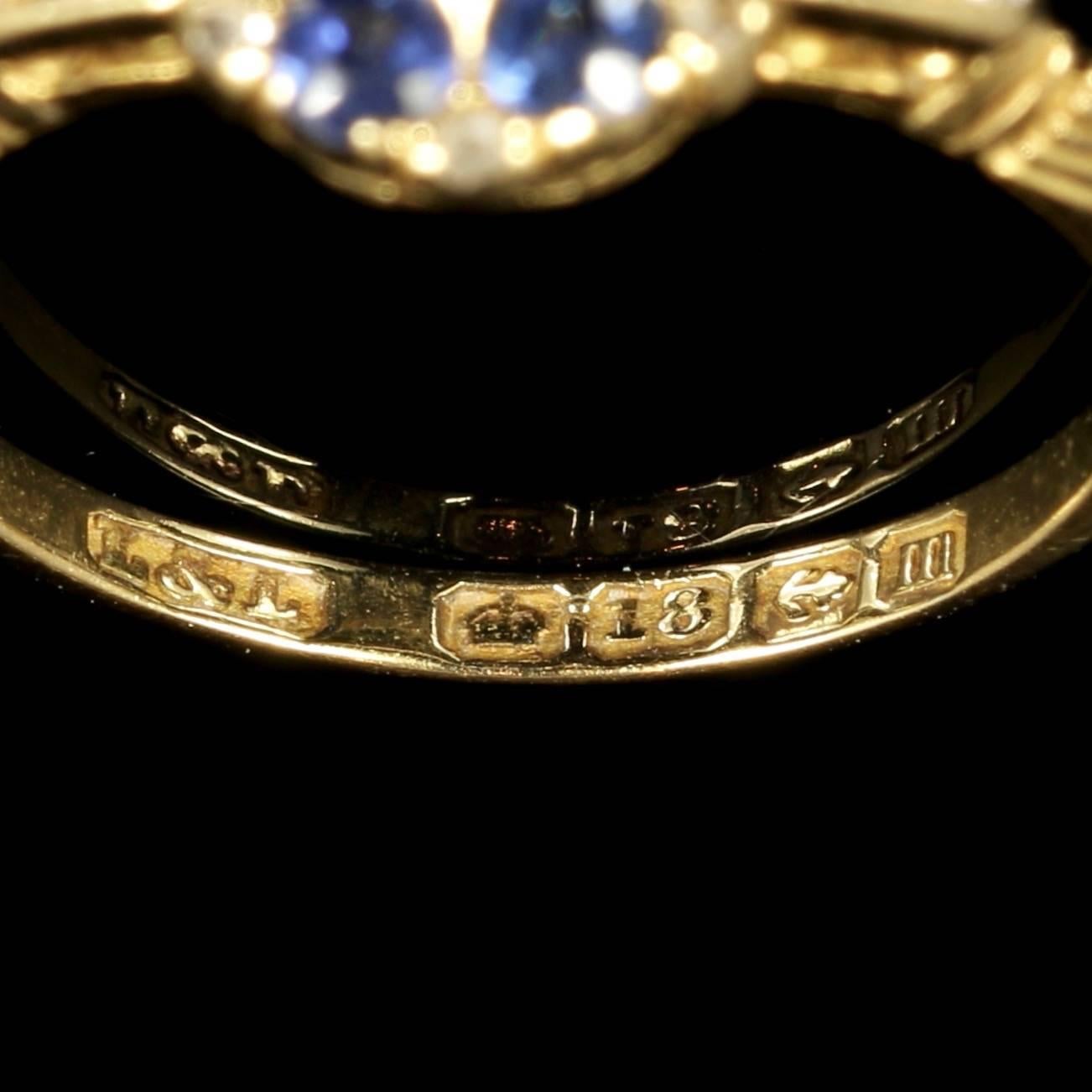 Antique Edwardian Sapphire Diamond Gold Ring 1911 1