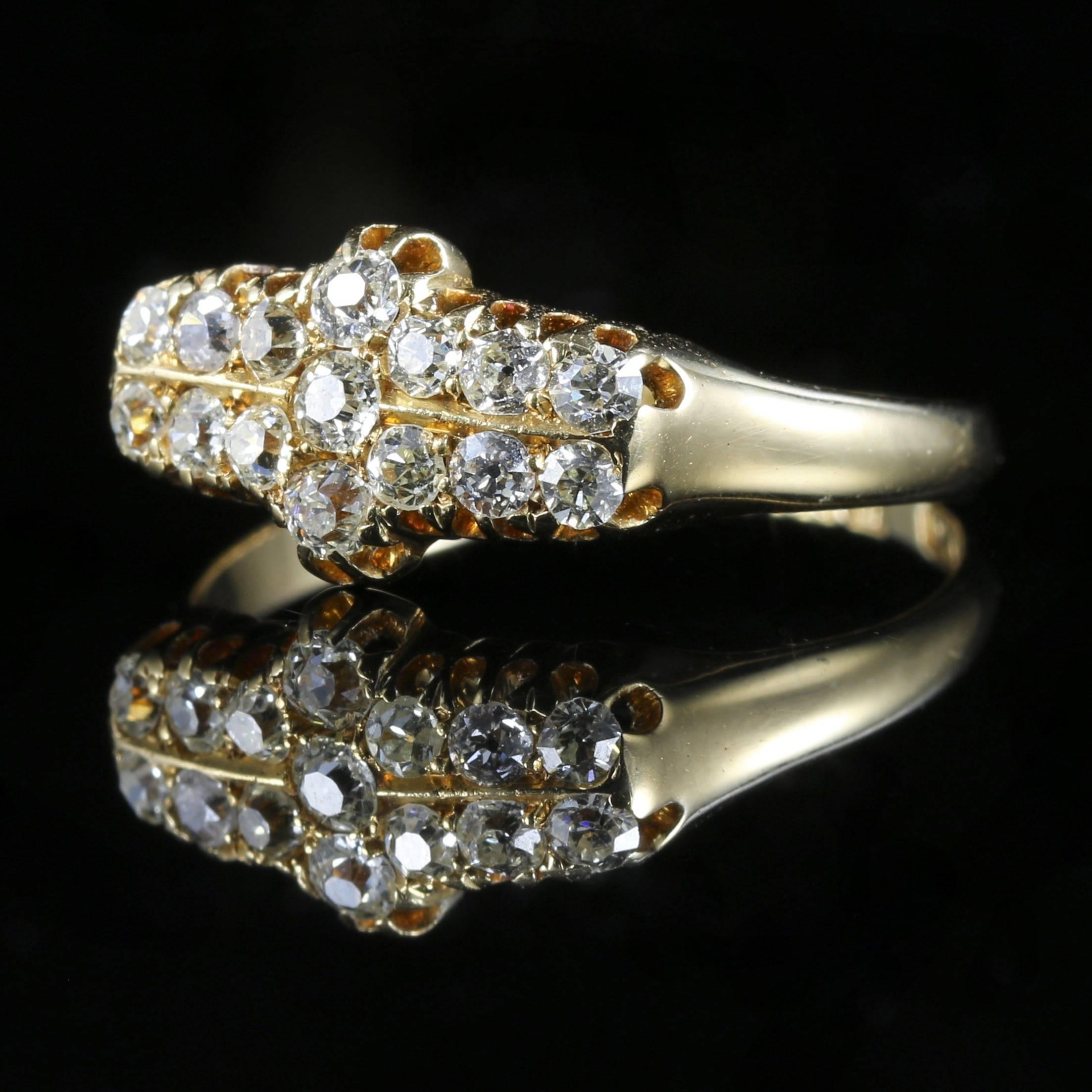 This fabulous 18ct yellow gold ring boasts a gallery of sparkling Old Cut Diamonds. 

Fully hallmarked Chester 1910 

The Diamonds have superb Clarity and Colour captivating the allure of natures beauty. 

Boasting 1ct of Diamonds with a trilogy of