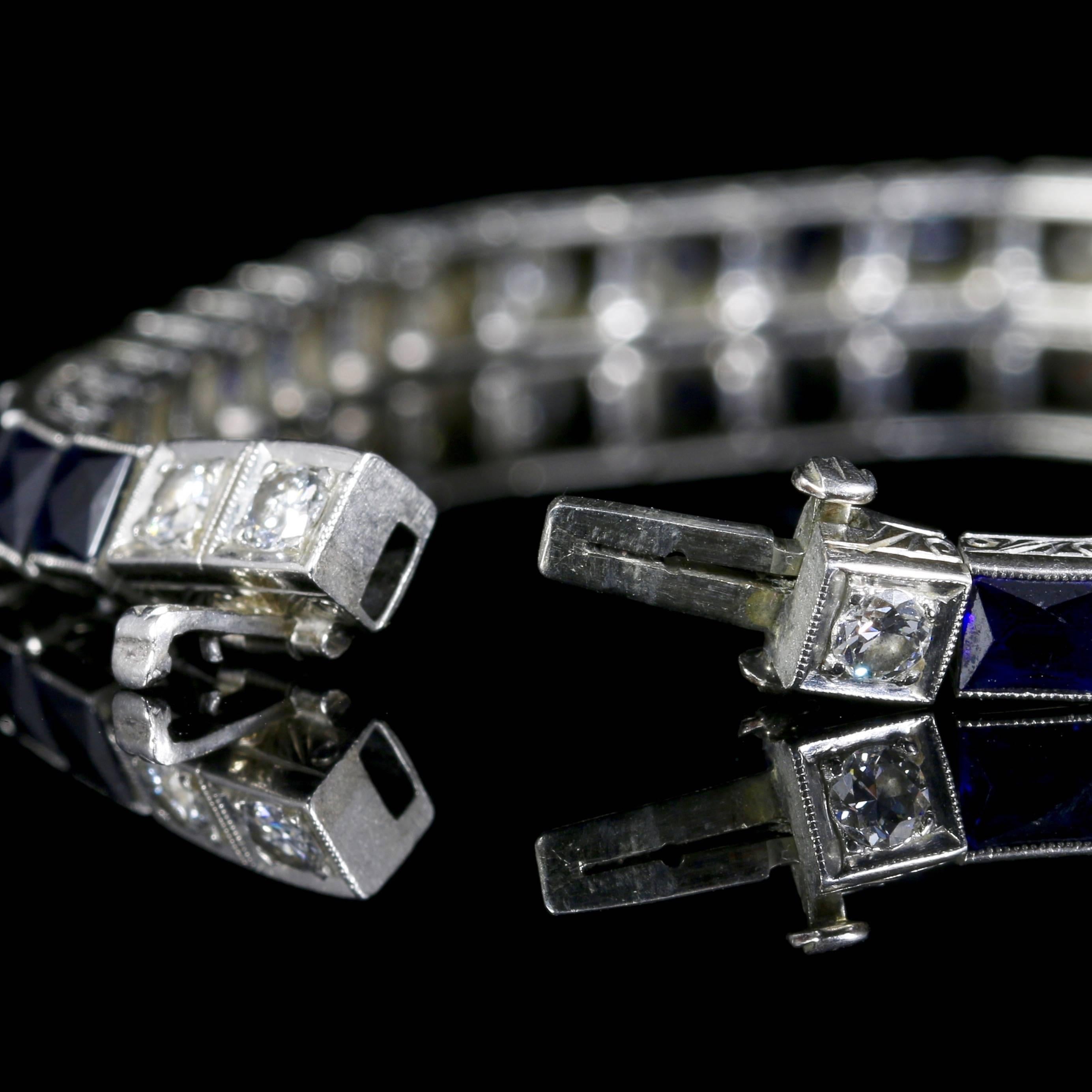 Art Deco Sapphire Diamond Platinum Bracelet 3