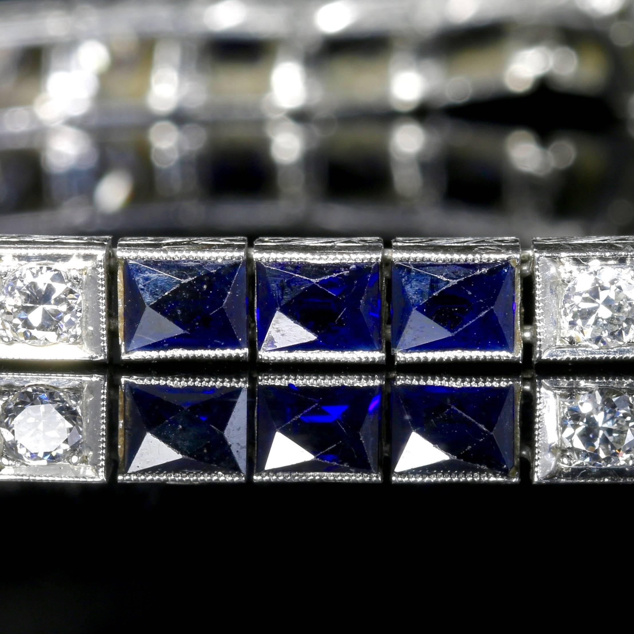 Art Deco Sapphire Diamond Platinum Bracelet In Excellent Condition In Lancaster, Lancashire