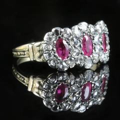 Antique Georgian Ruby Diamond Triple Cluster Ring