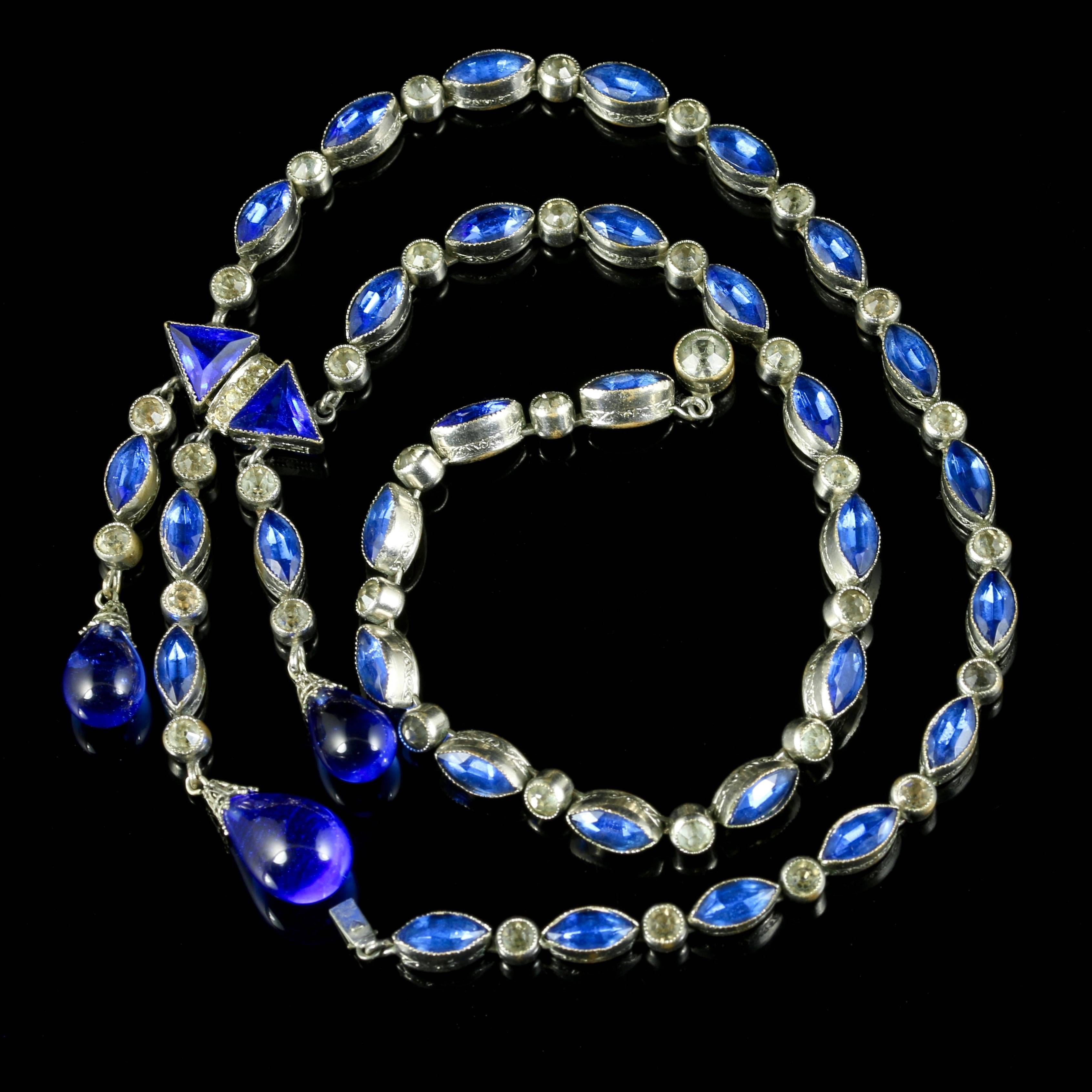 Antique Long Paste Necklace Blue and White Paste Art Deco, circa 1920 5