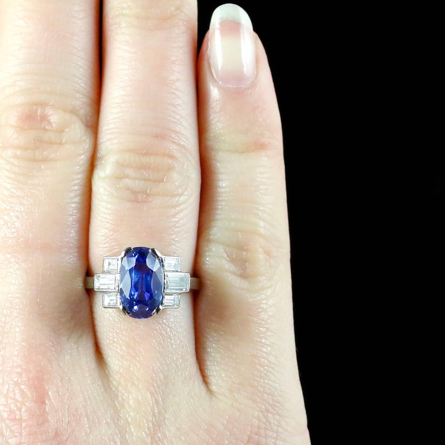 Art Deco Platinum Sapphire Diamond Ring Engagement Ring 3