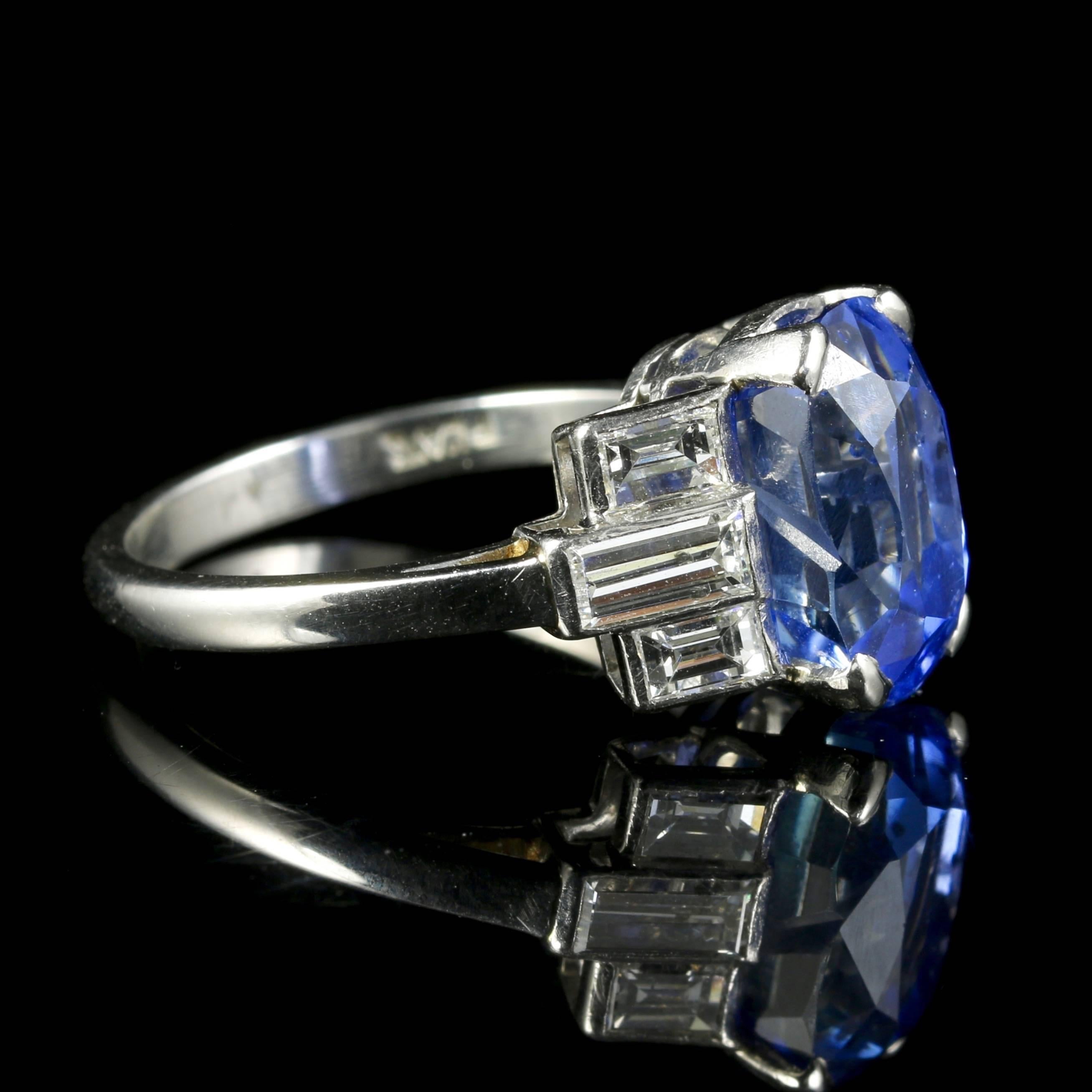 Women's Art Deco Platinum Sapphire Diamond Ring Engagement Ring