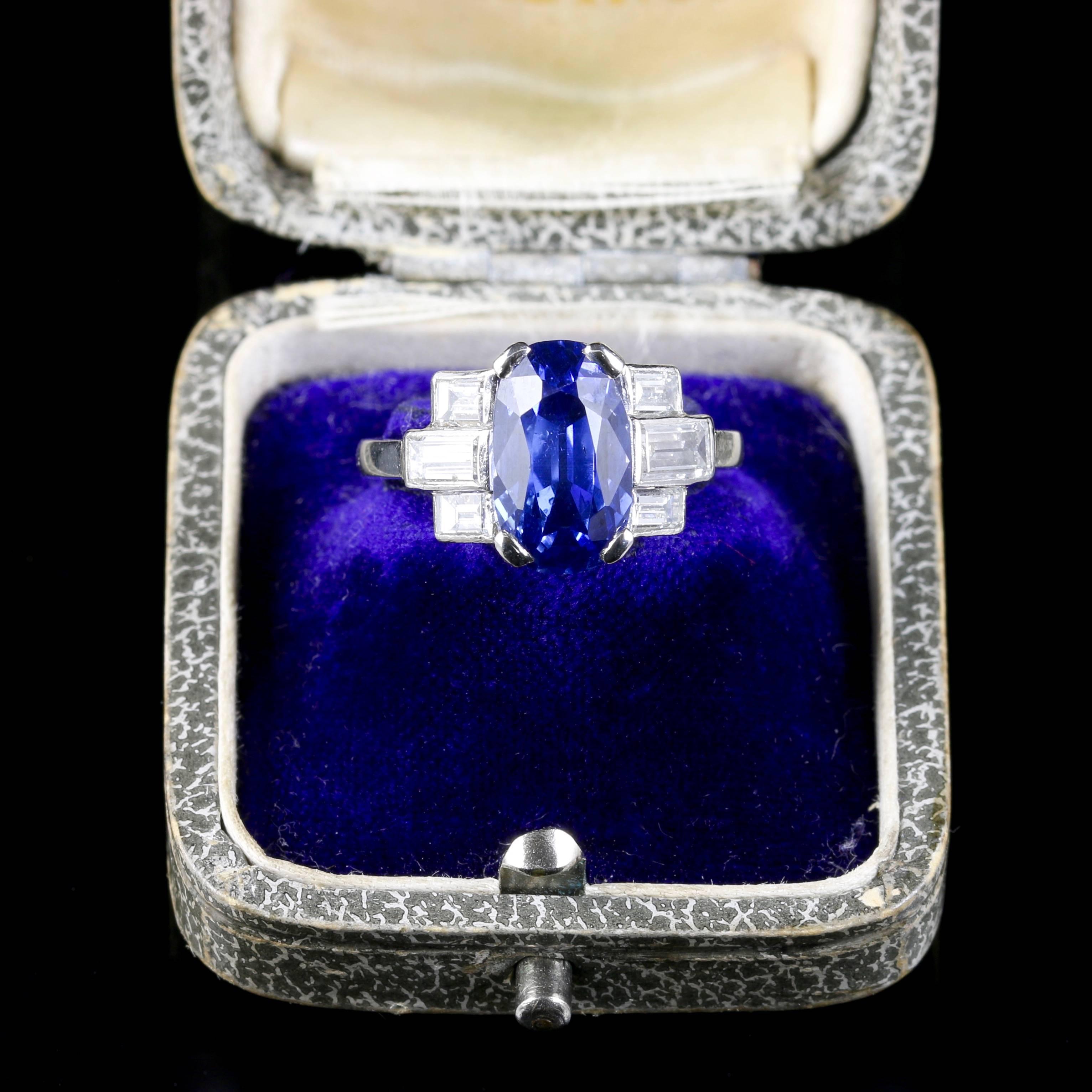 Art Deco Platinum Sapphire Diamond Ring Engagement Ring 2