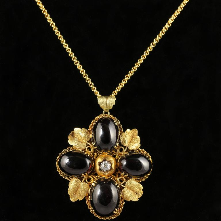 Antique Victorian Garnet Diamond Gold Pendant Necklace Circa 1900 This Is Beautiful A Genuine Victorian Solid 18ct Yellow Gold Large Garnet Pendant Which