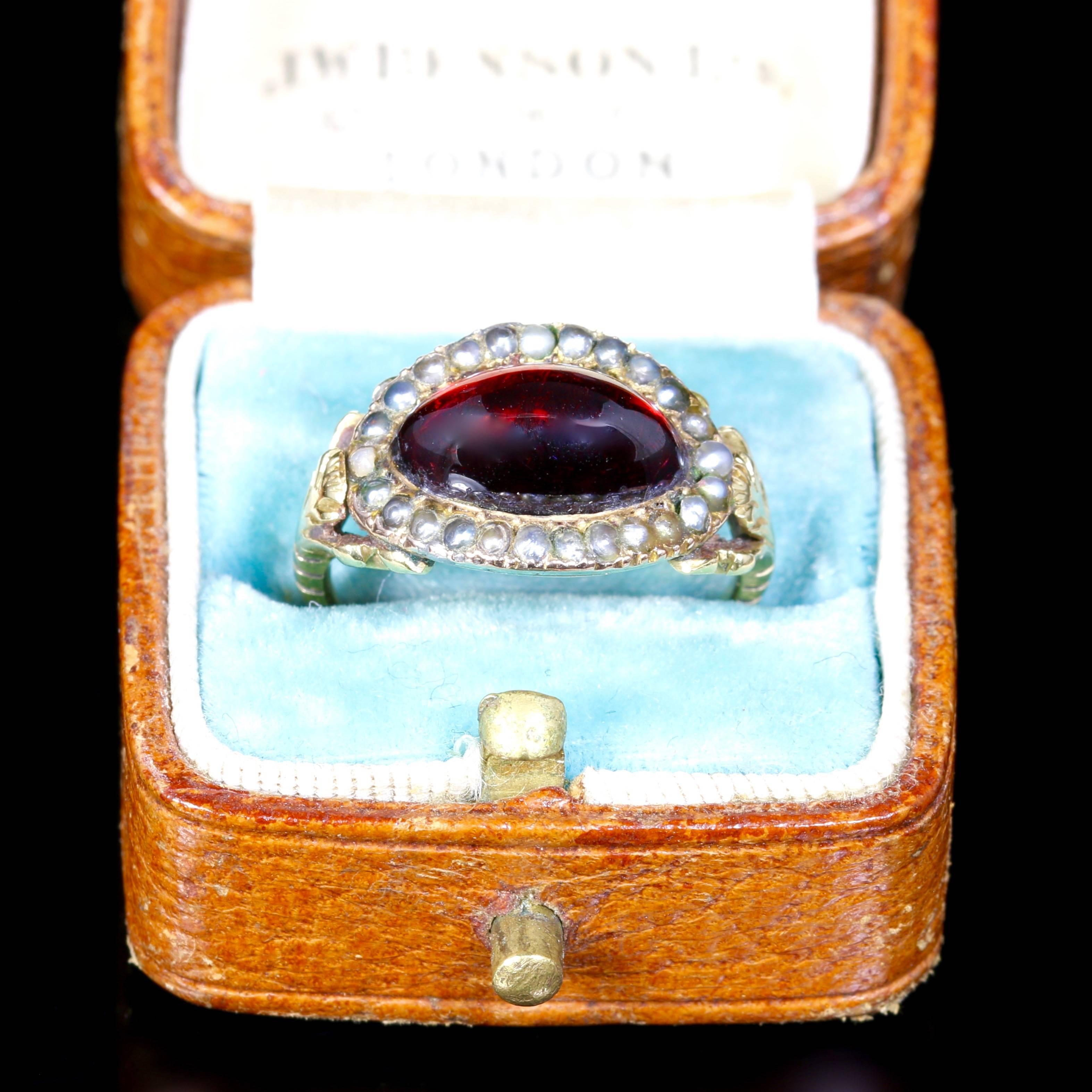 Antique Georgian Garnet Pearl Ring 18 Carat Gold 2