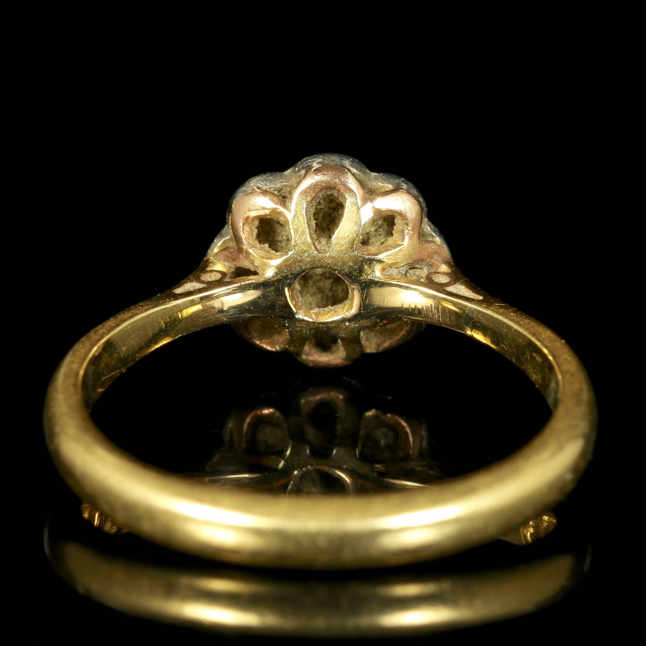 Rose Cut Antique Edwardian Diamond Gold Cluster Ring