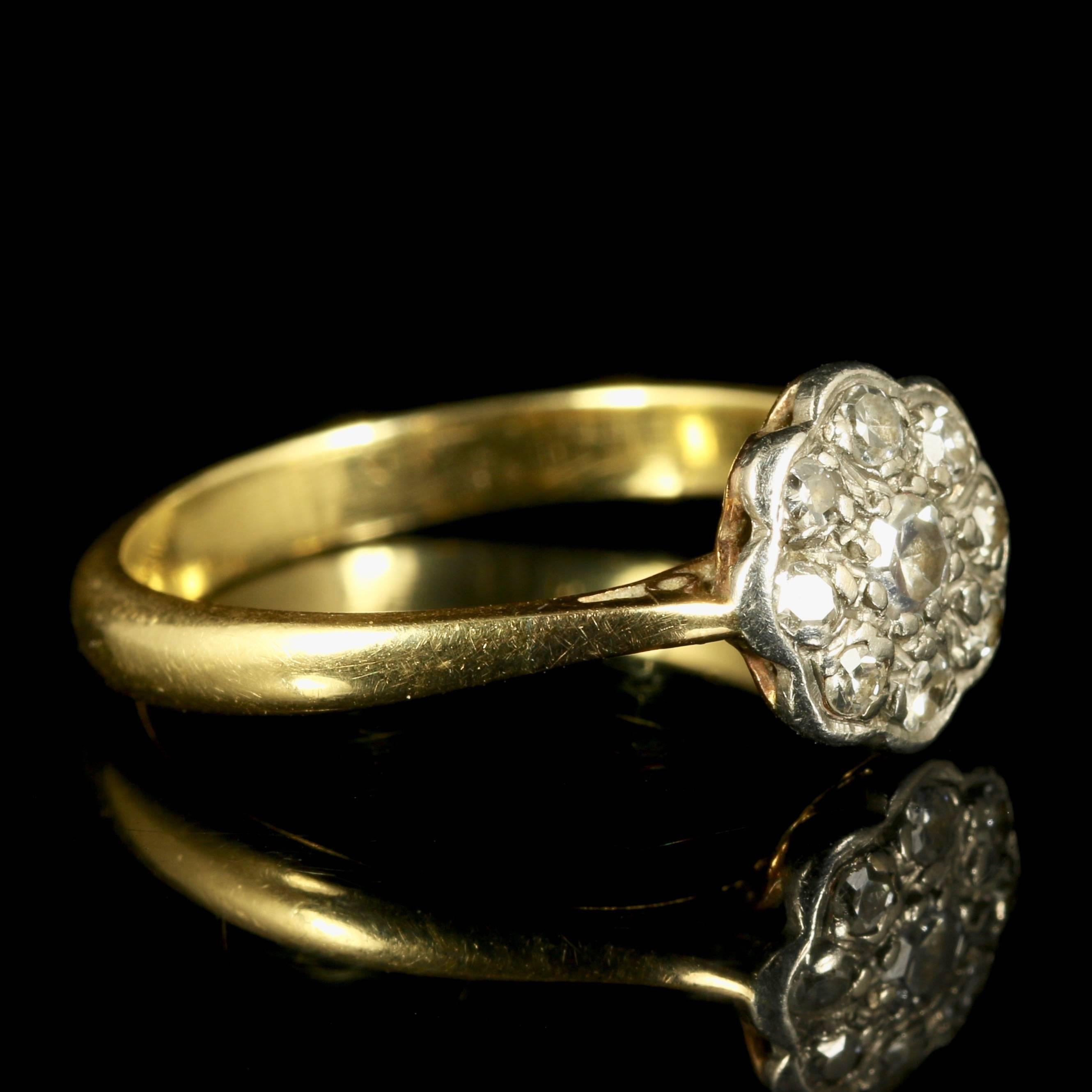 Antique Edwardian Diamond Gold Cluster Ring In Excellent Condition In Lancaster, Lancashire