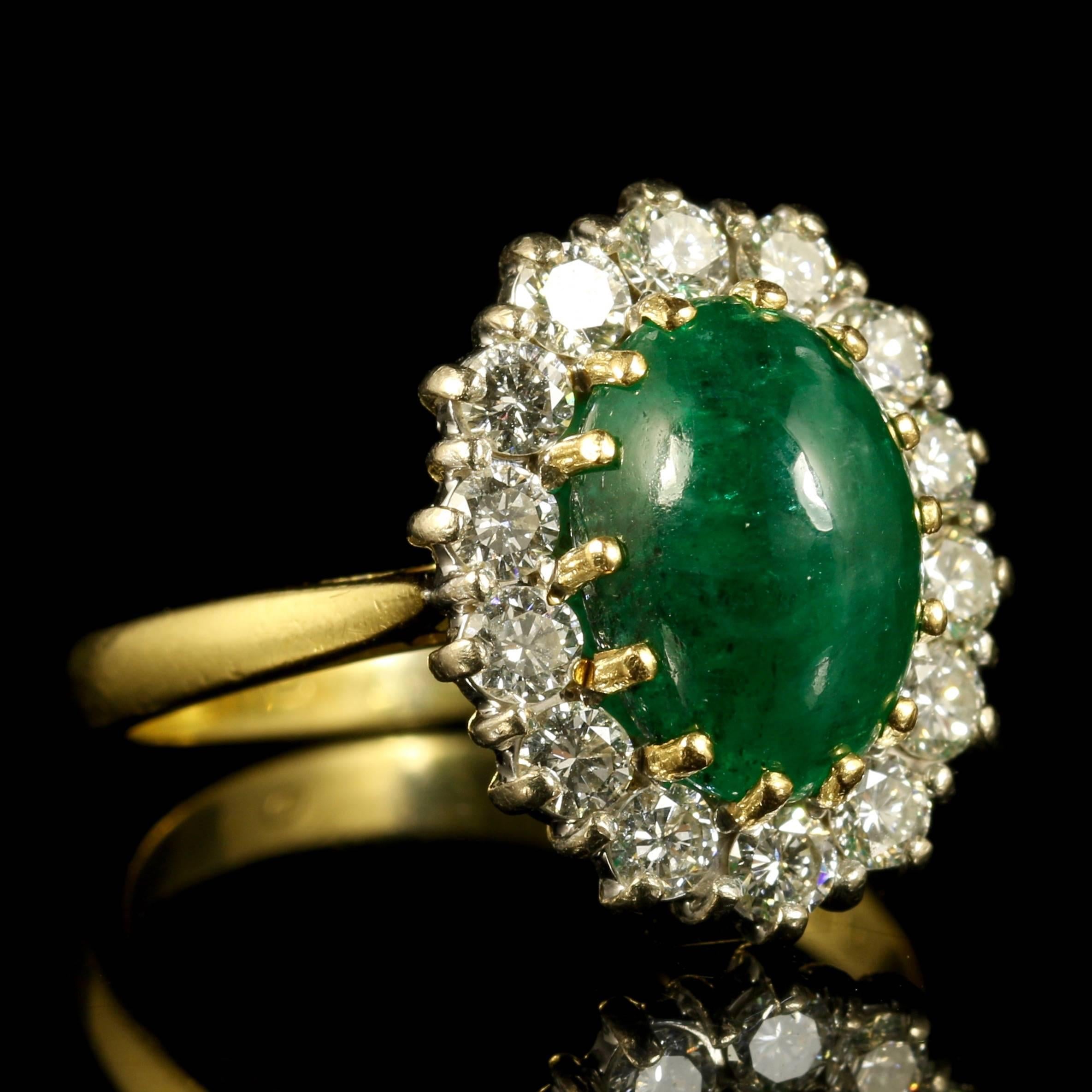 Antique Victorian Emerald Diamond Ring Cluster Ring 18 Carat Engagement Ring In Excellent Condition In Lancaster, Lancashire