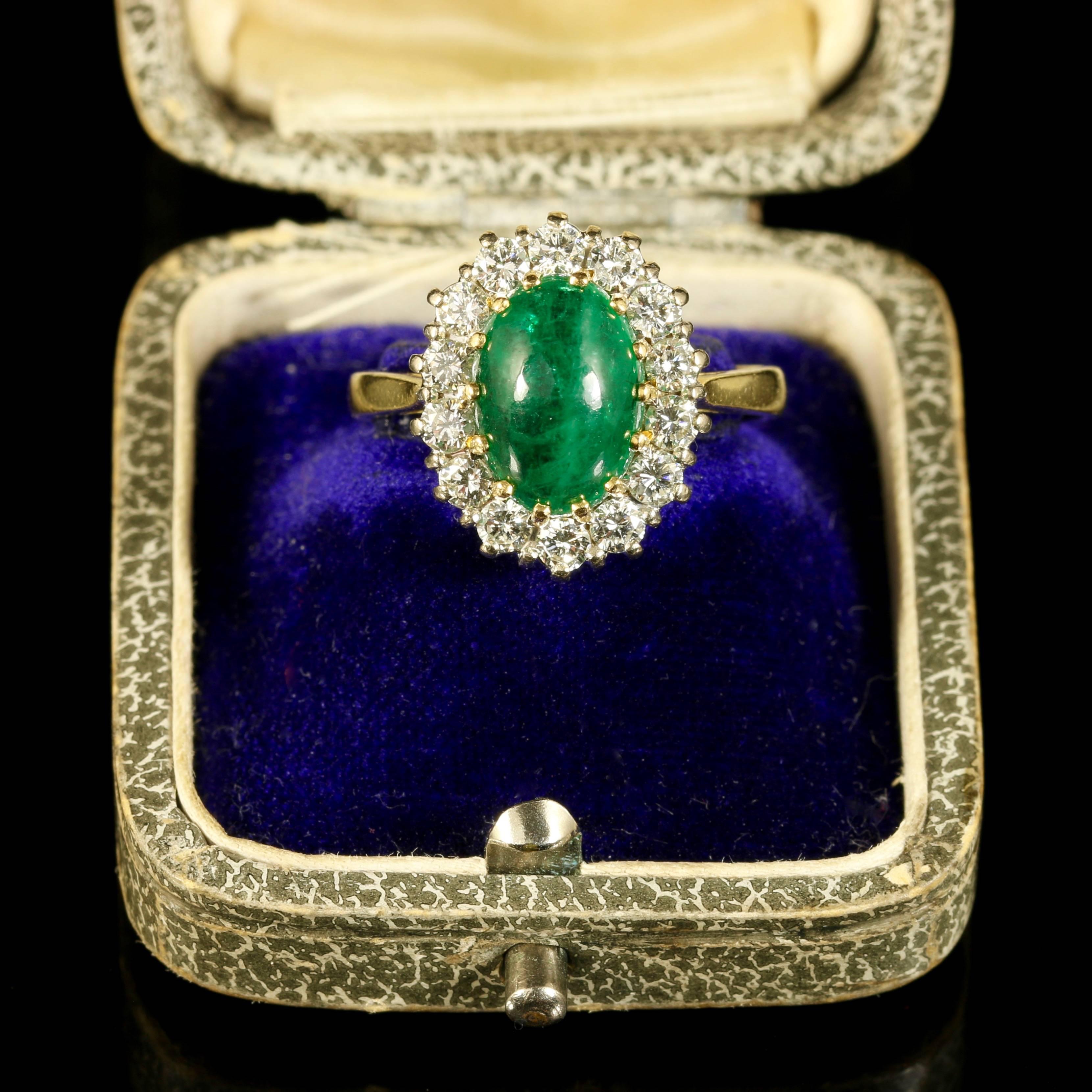 Antique Victorian Emerald Diamond Ring Cluster Ring 18 Carat Engagement Ring 2