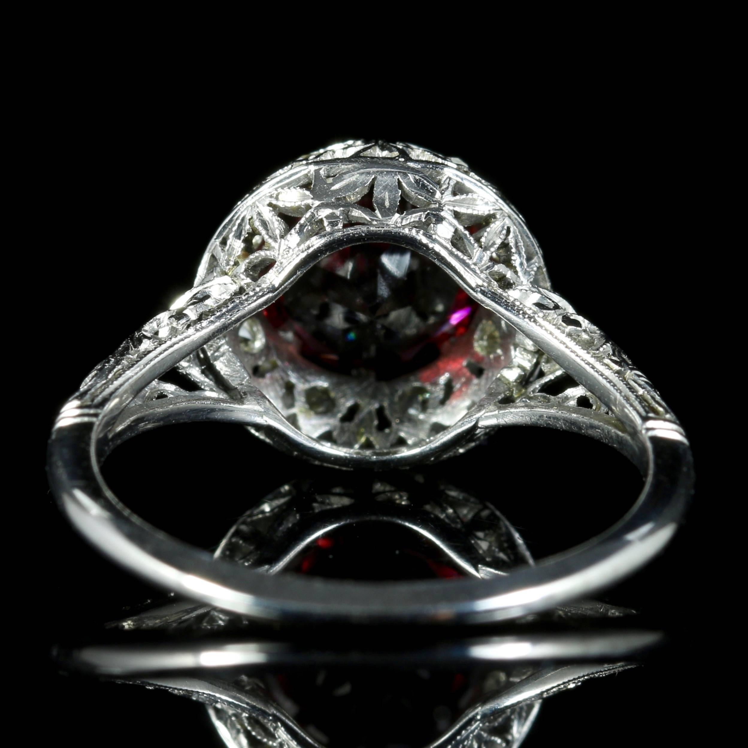 Women's Antique Edwardian Platinum Garnet Diamond Ring, circa 1920