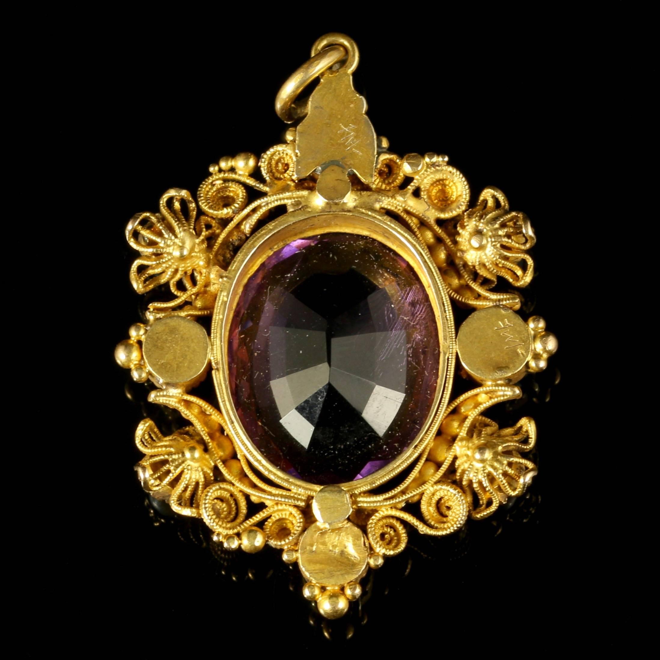 Antique Georgian Amethyst Pearl Gold Pendant, circa 1800 3