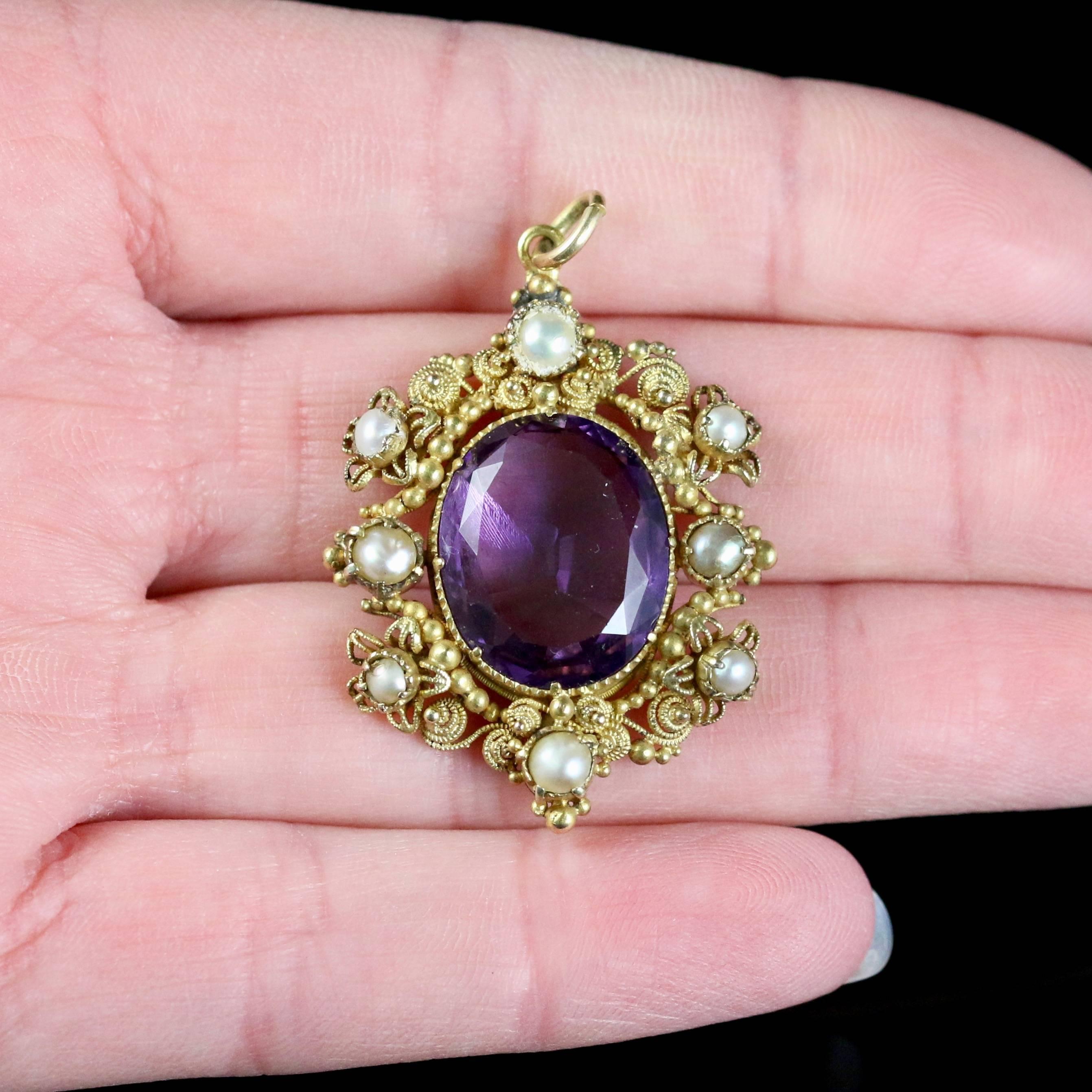 Antique Georgian Amethyst Pearl Gold Pendant, circa 1800 4