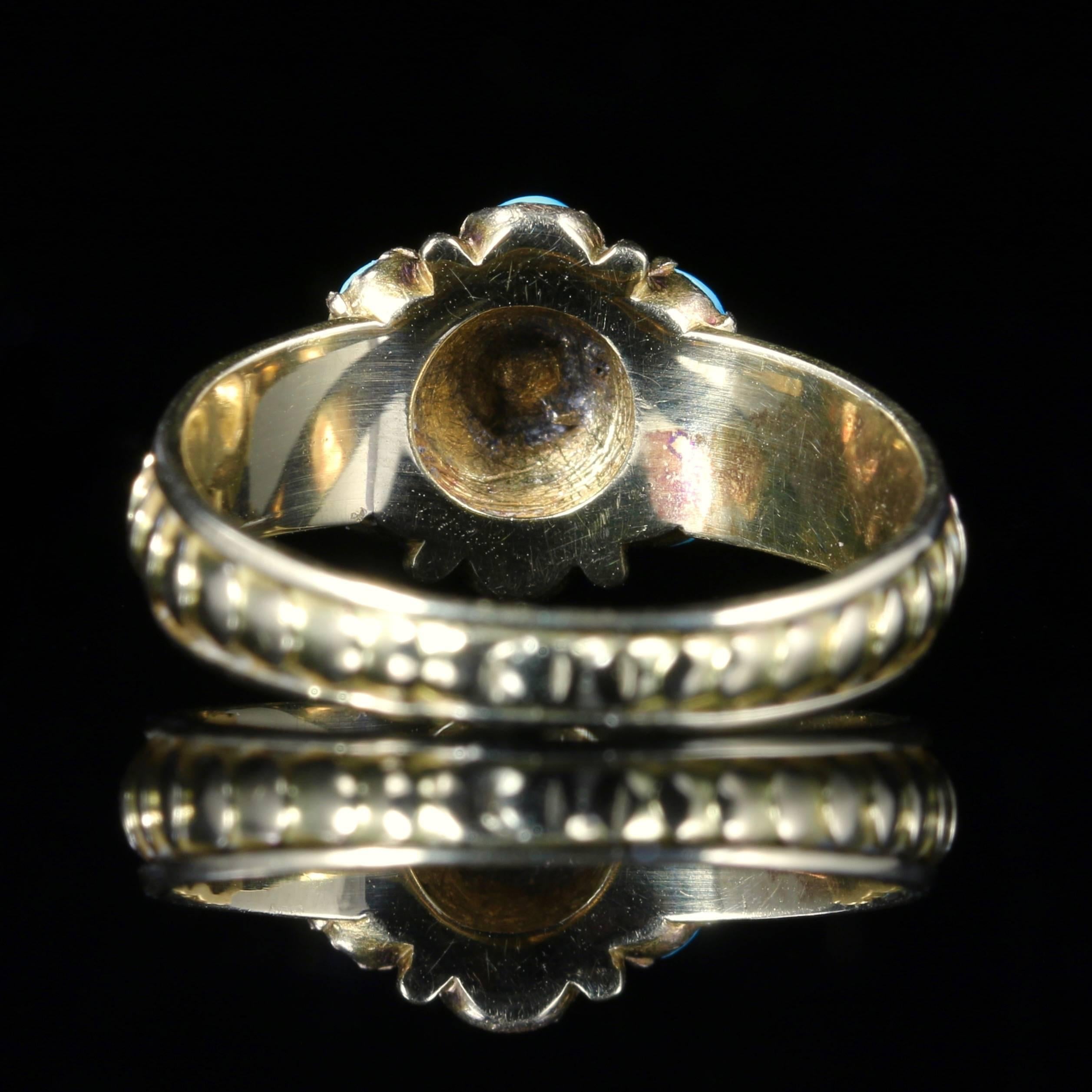 Antique Georgian Turquoise Diamond Ring, circa 1800 In Excellent Condition In Lancaster, Lancashire