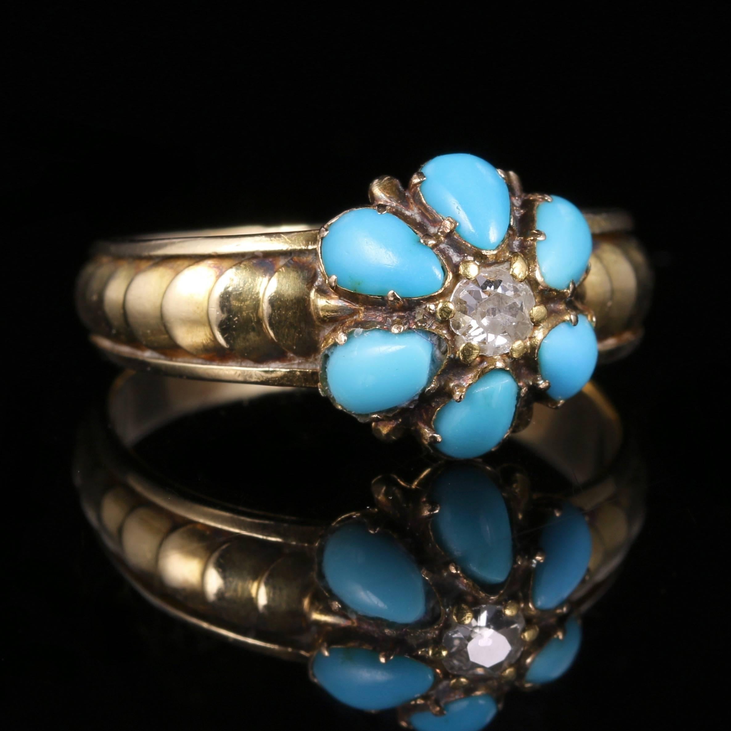 Women's Antique Georgian Turquoise Diamond Ring, circa 1800