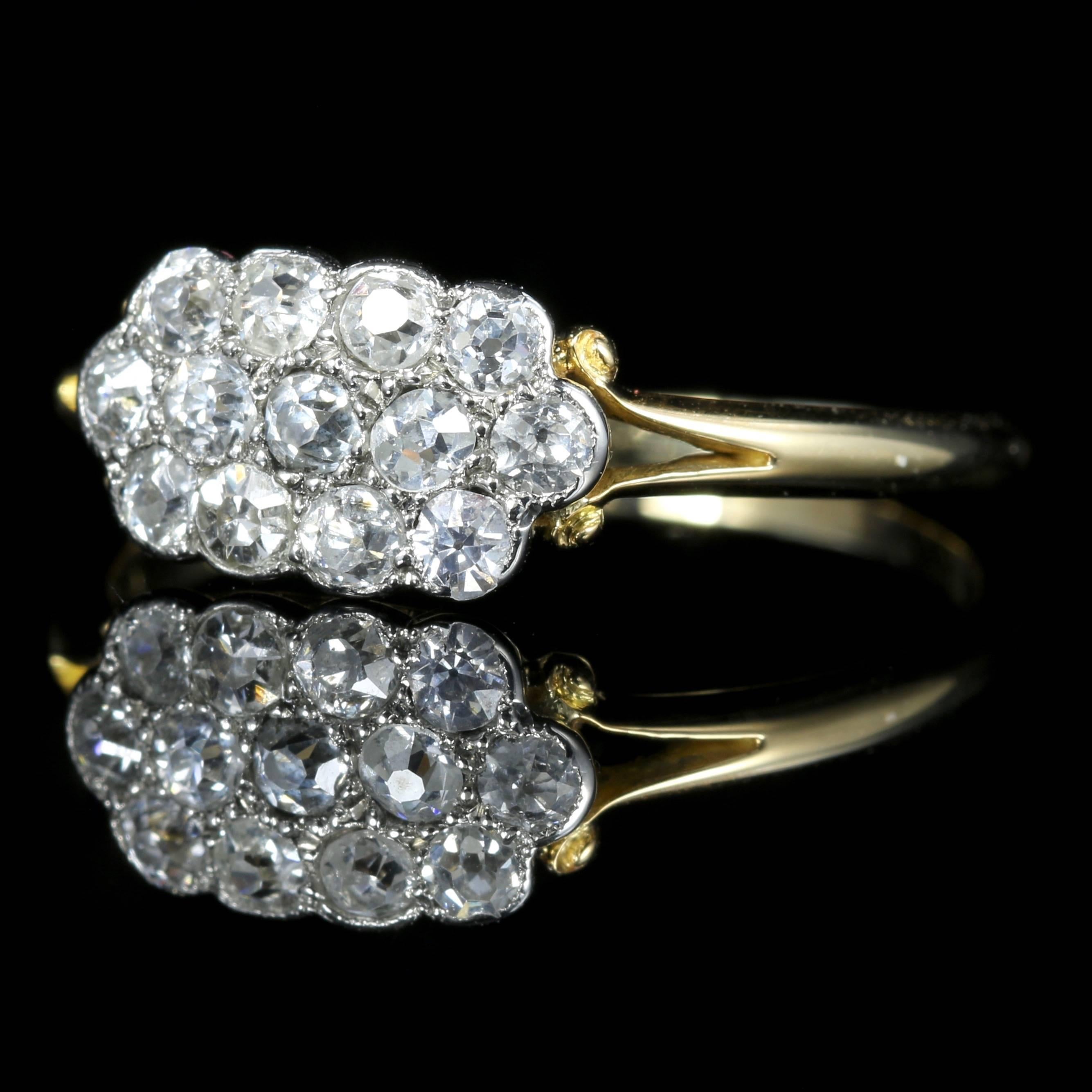 This stunning Antique Victorian 18ct yellow Gold ring boasts a gallery of Diamonds that are all original to the ring.

Circa 1900

Inside the ring is stamped but this is quite worn, there is also the remains of an inscription on the inside of the