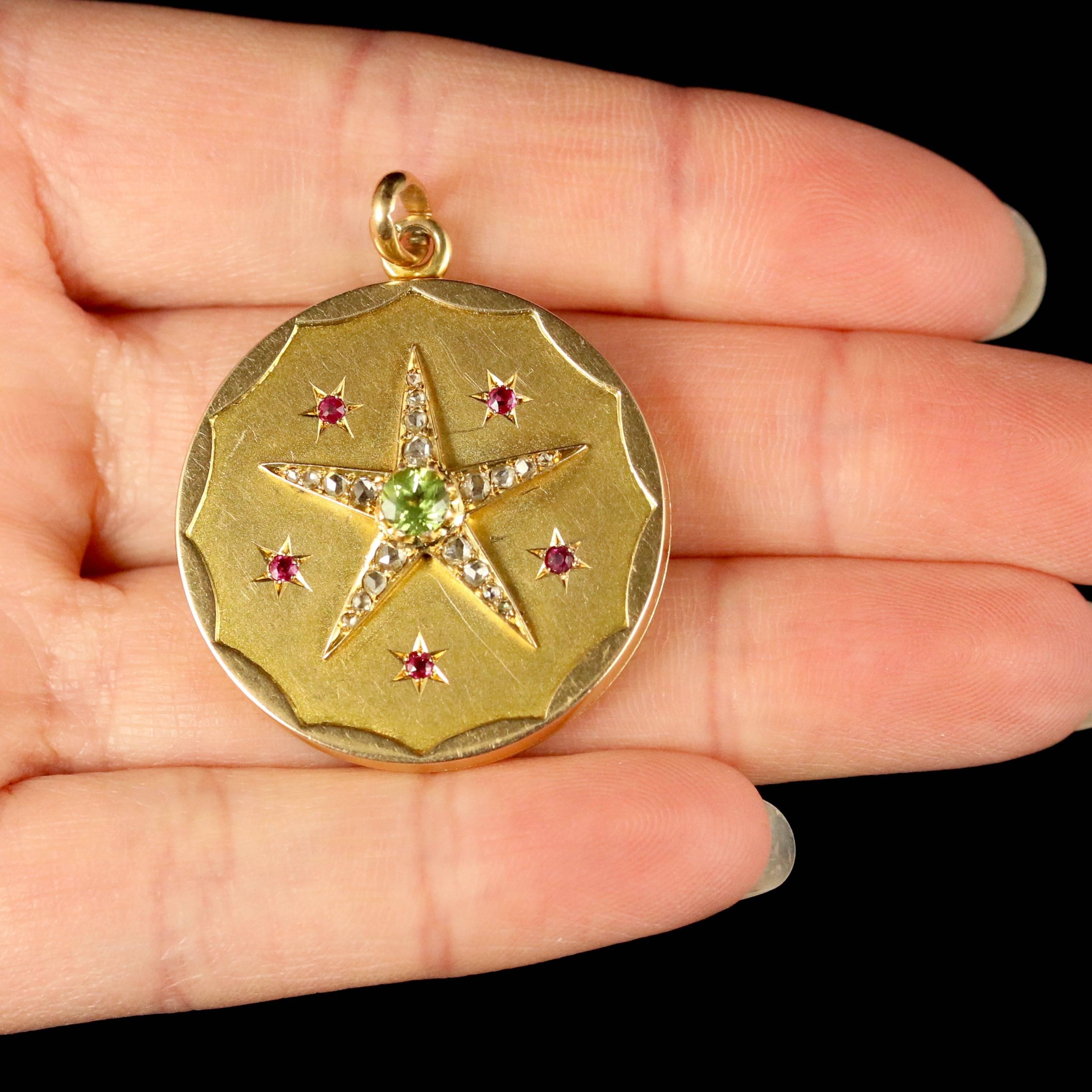 Antique Victorian Suffragette Locket Diamond Peridot Ruby 18 Carat Gold 5