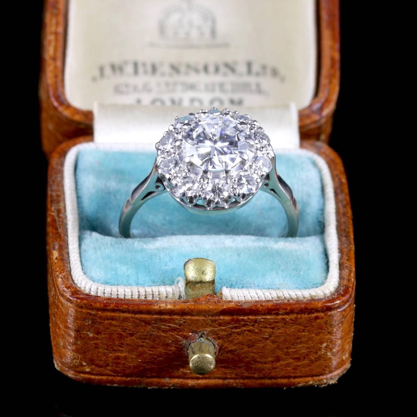 Antique Edwardian 1.60 Carat Diamond Platinum Cluster Engagement Ring 3