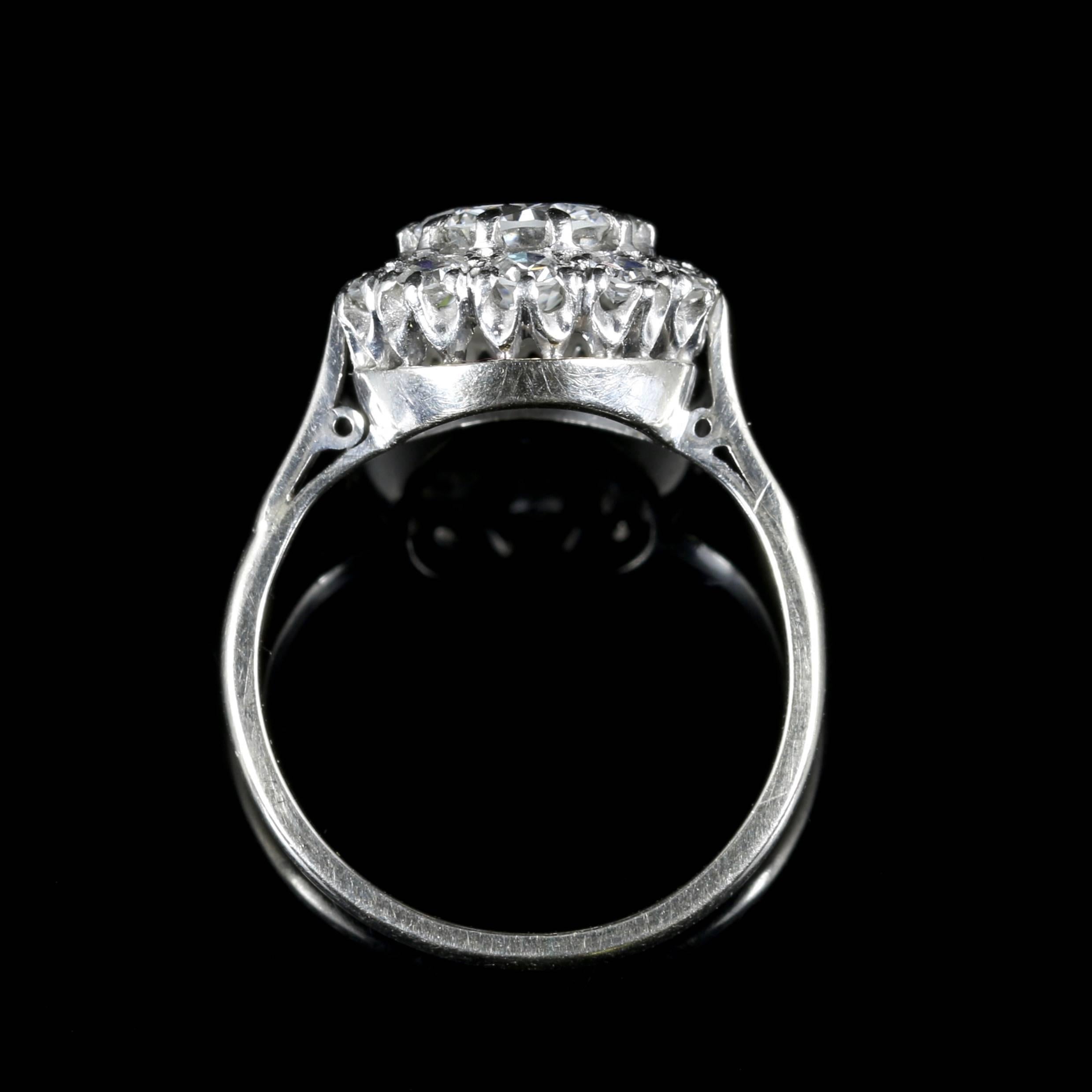 Antique Edwardian 1.60 Carat Diamond Platinum Cluster Engagement Ring 1