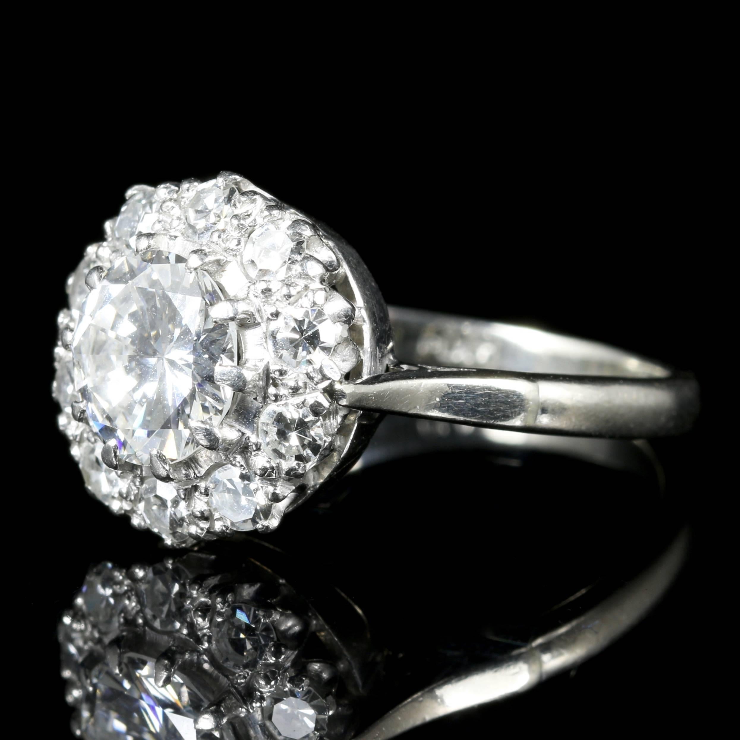 Women's Antique Edwardian 1.60 Carat Diamond Platinum Cluster Engagement Ring