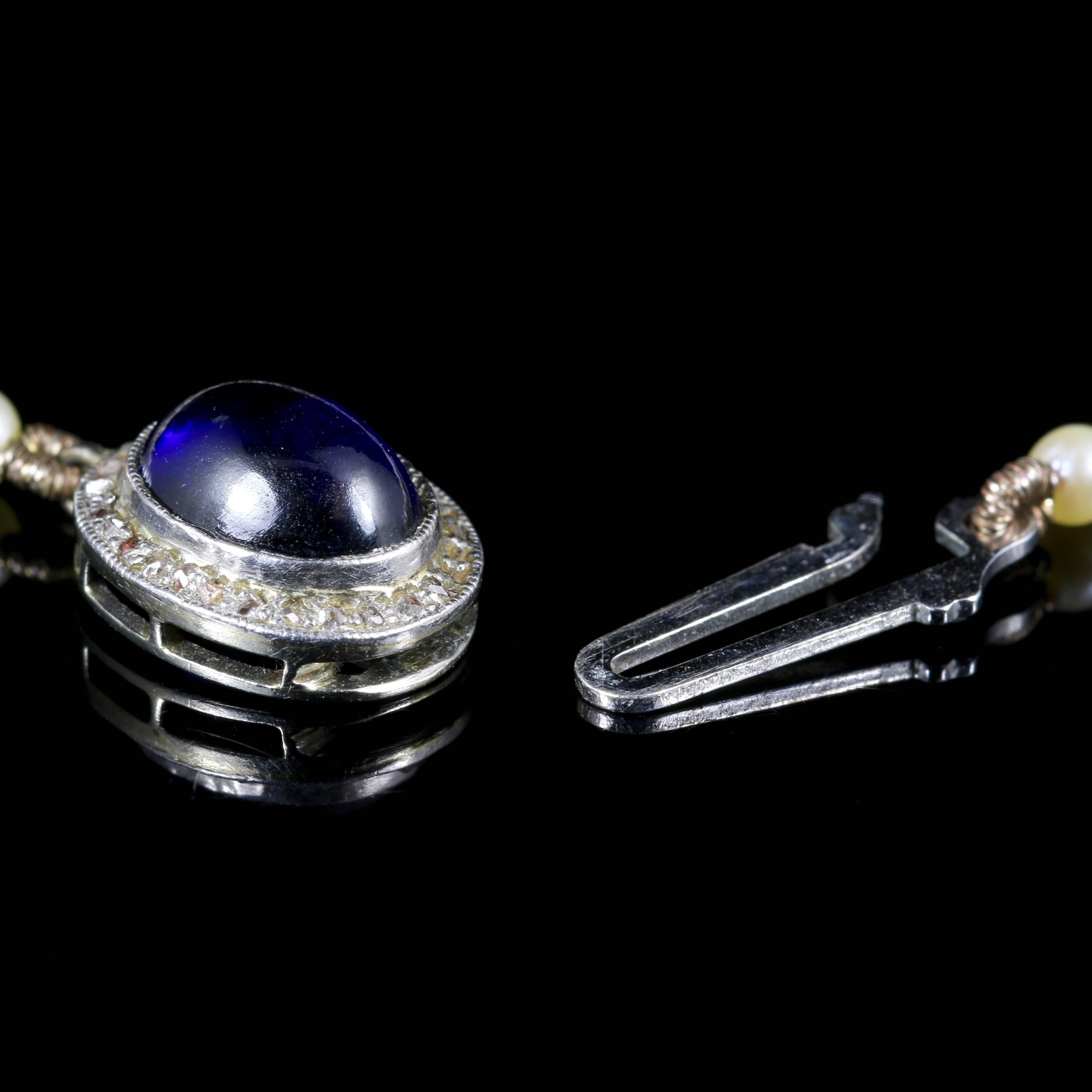 Antique Edwardian Pearl Necklace Sapphire Diamond Clasp in Original Box 1