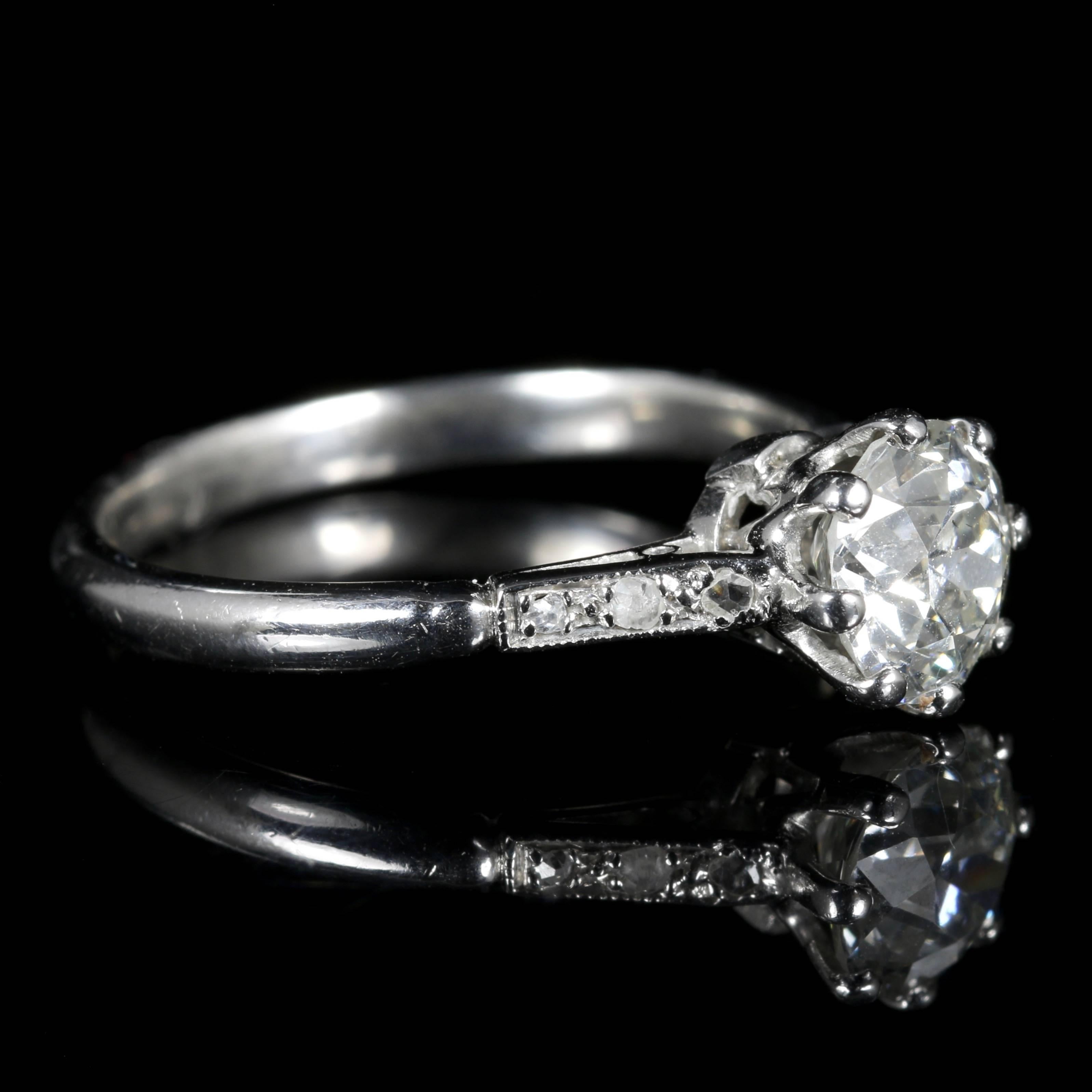 Antique Edwardian 1.30 Carat Diamond Platinum Engagement Ring In Excellent Condition For Sale In Lancaster, Lancashire
