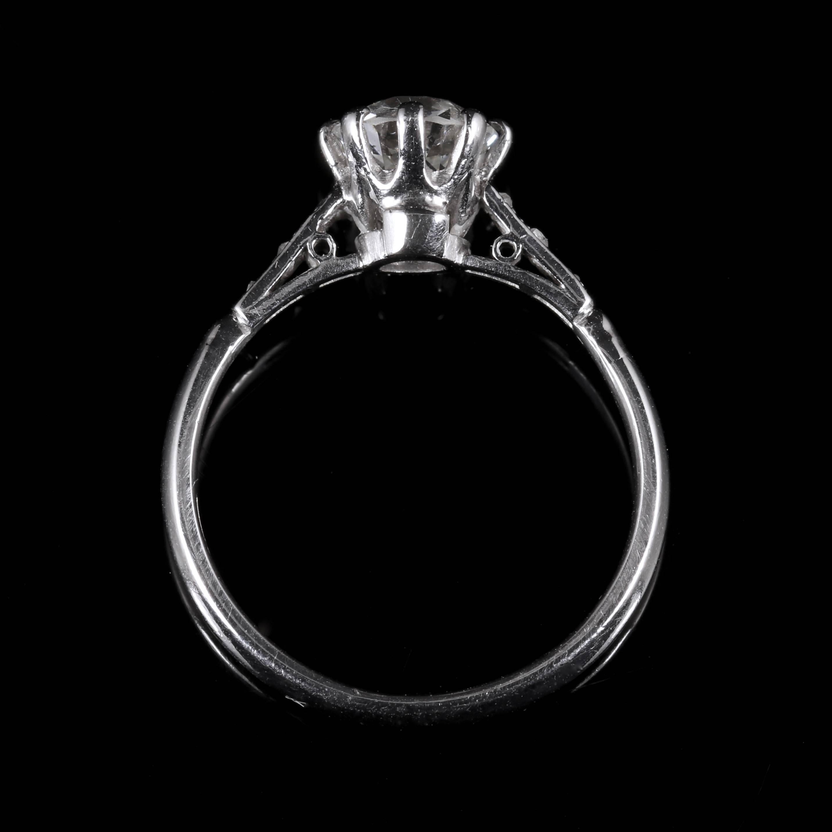Antique Edwardian 1.30 Carat Diamond Platinum Engagement Ring For Sale 1