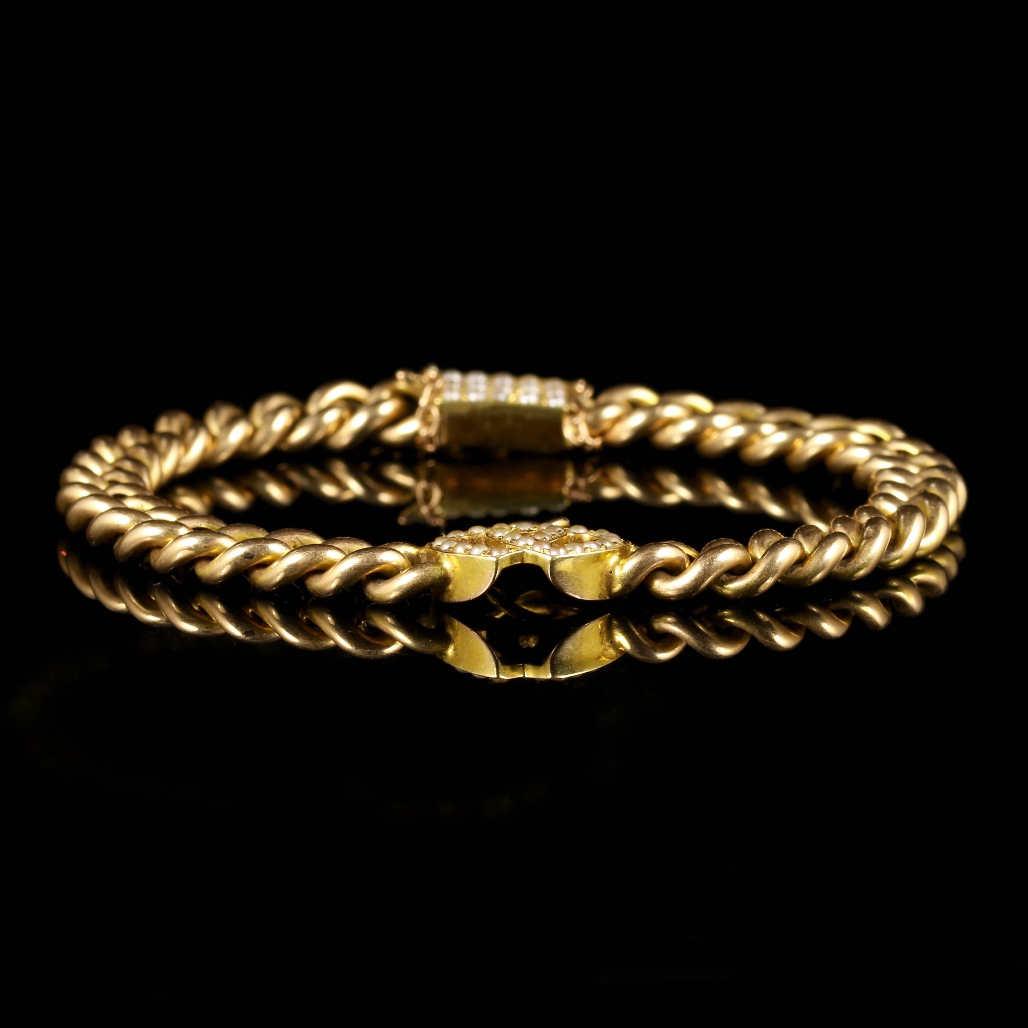 Women's Antique Victorian Pearl Gold Sweetheart Heart Bracelet