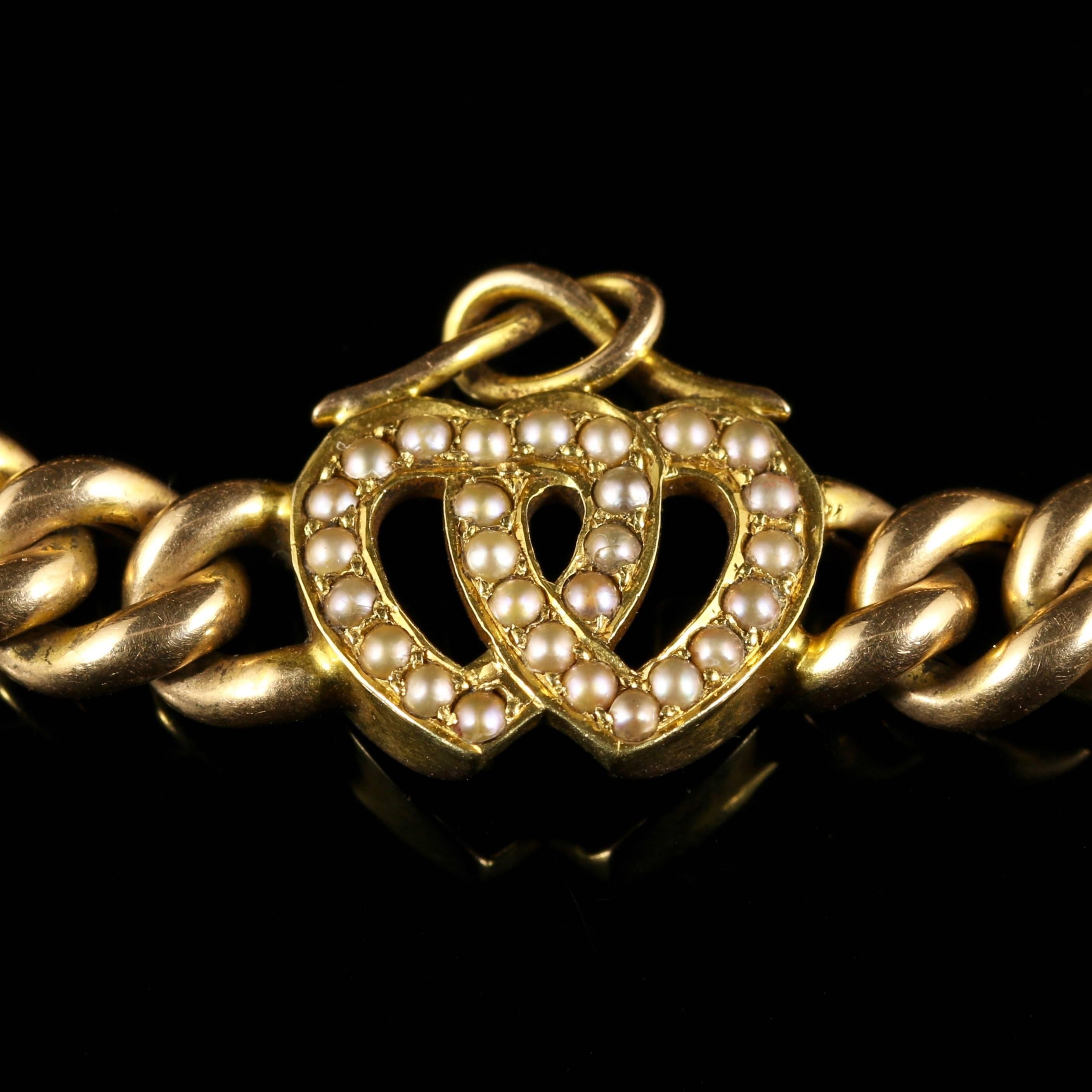 Antique Victorian Pearl Gold Sweetheart Heart Bracelet In Excellent Condition In Lancaster, Lancashire