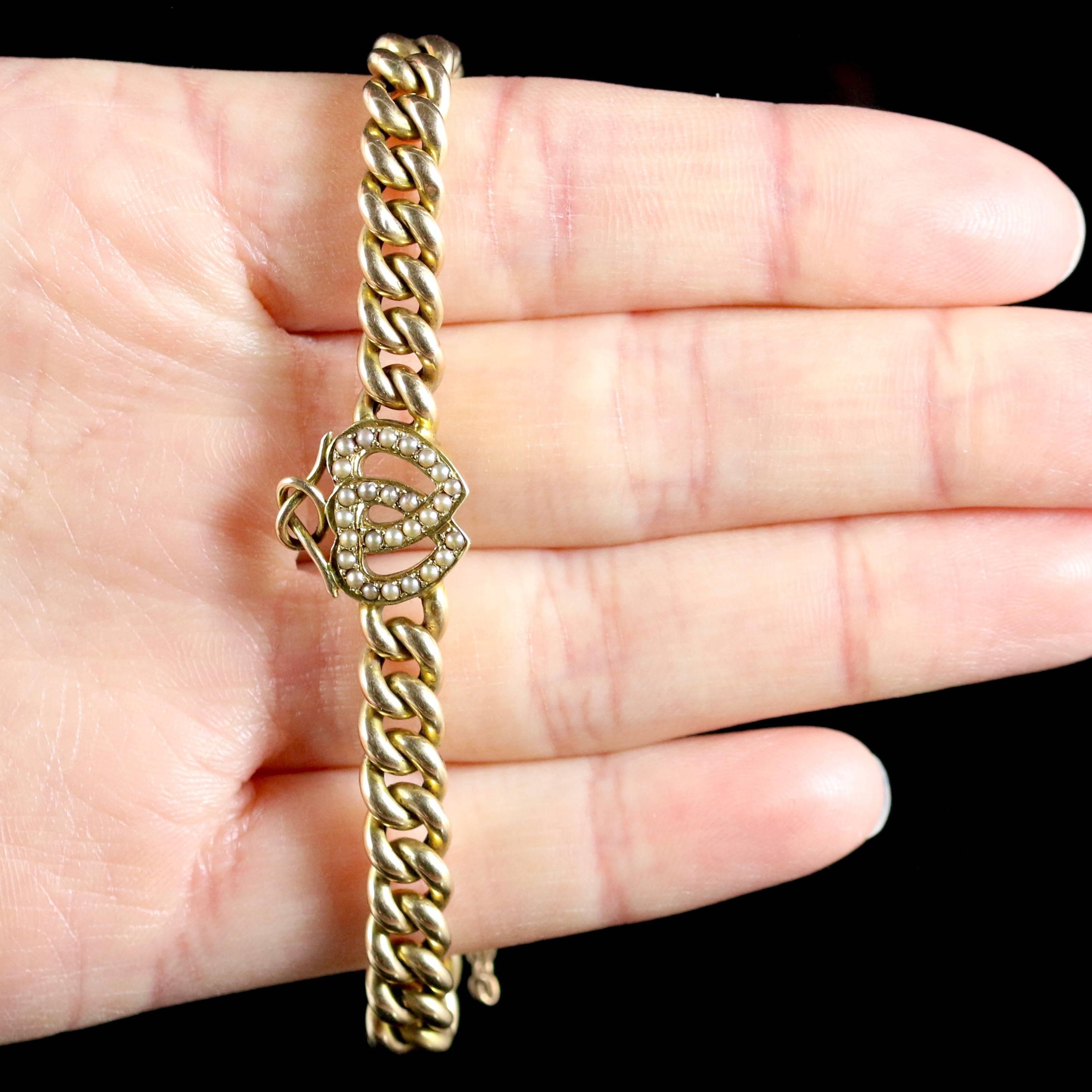 Antique Victorian Pearl Gold Sweetheart Heart Bracelet 6