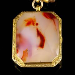 Antique Georgian Agate Locket Vinaigrette Long Mourning Necklace