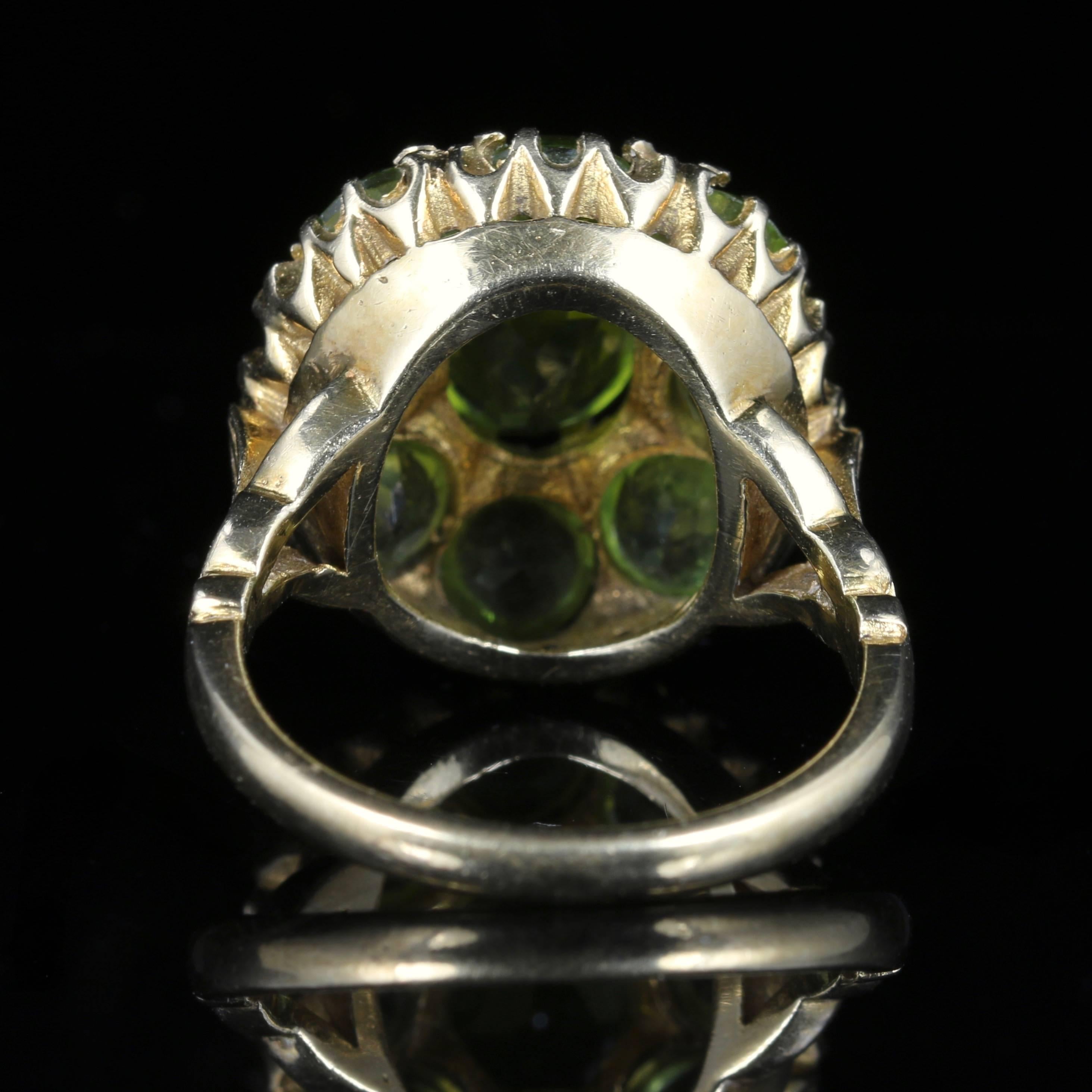 Antique Victorian Peridot Large Cluster Ring 9 Carat Gold In Excellent Condition In Lancaster, Lancashire