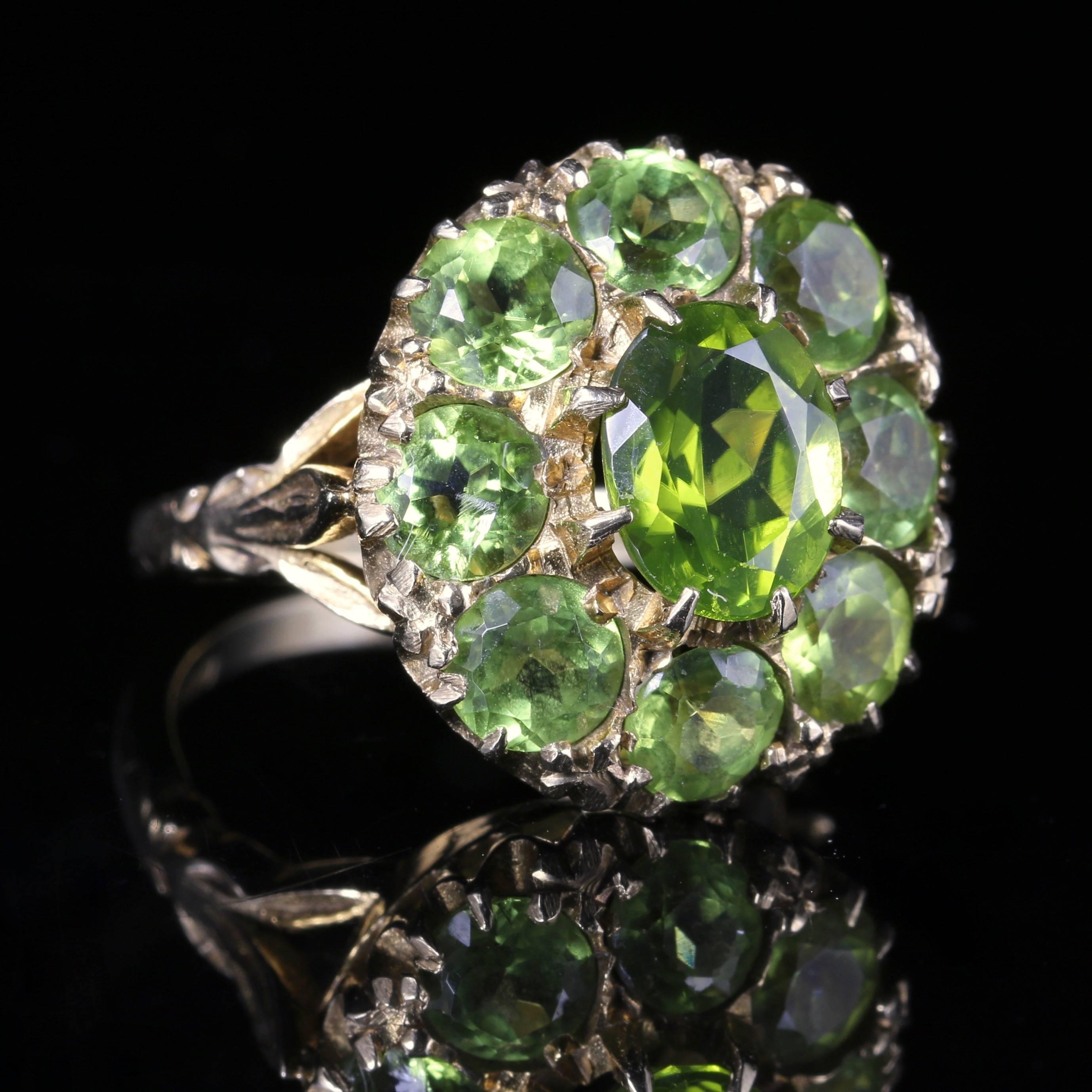 Women's Antique Victorian Peridot Large Cluster Ring 9 Carat Gold