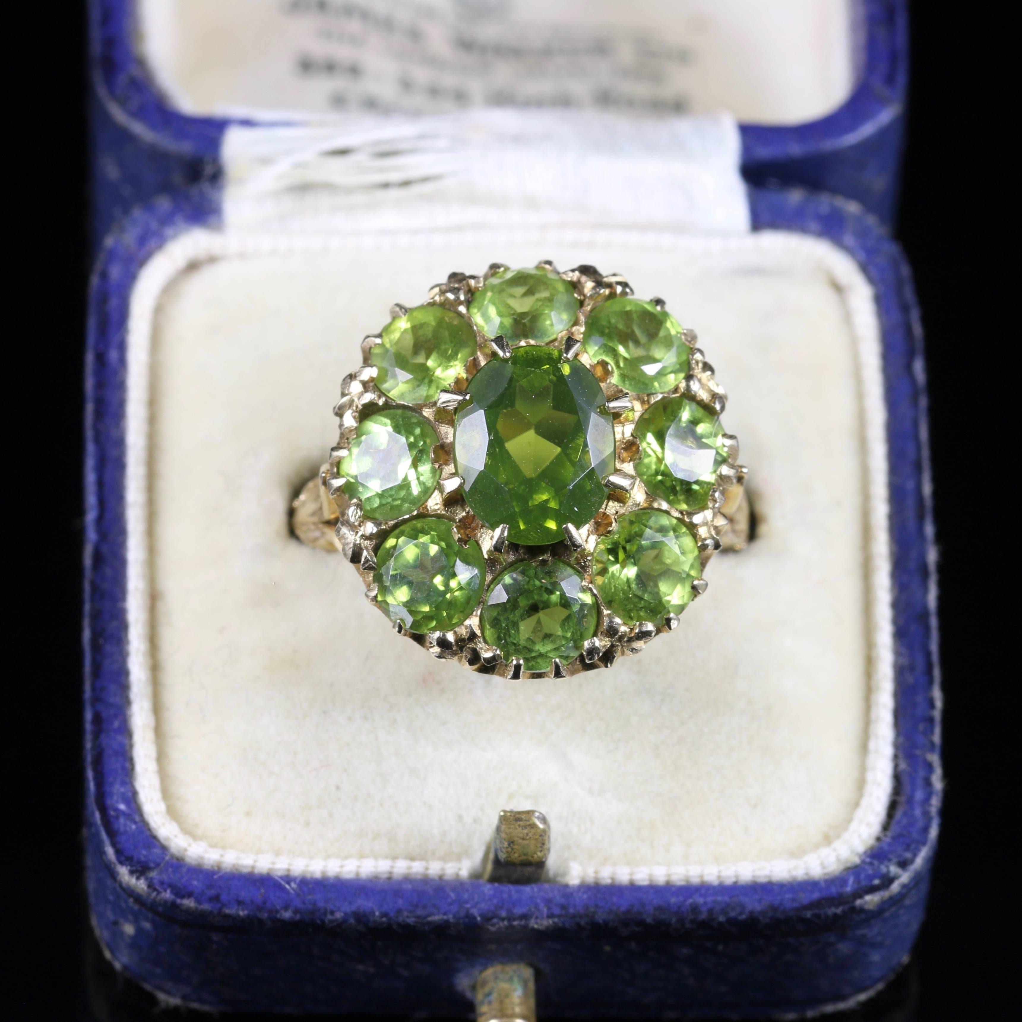 Antique Victorian Peridot Large Cluster Ring 9 Carat Gold 4