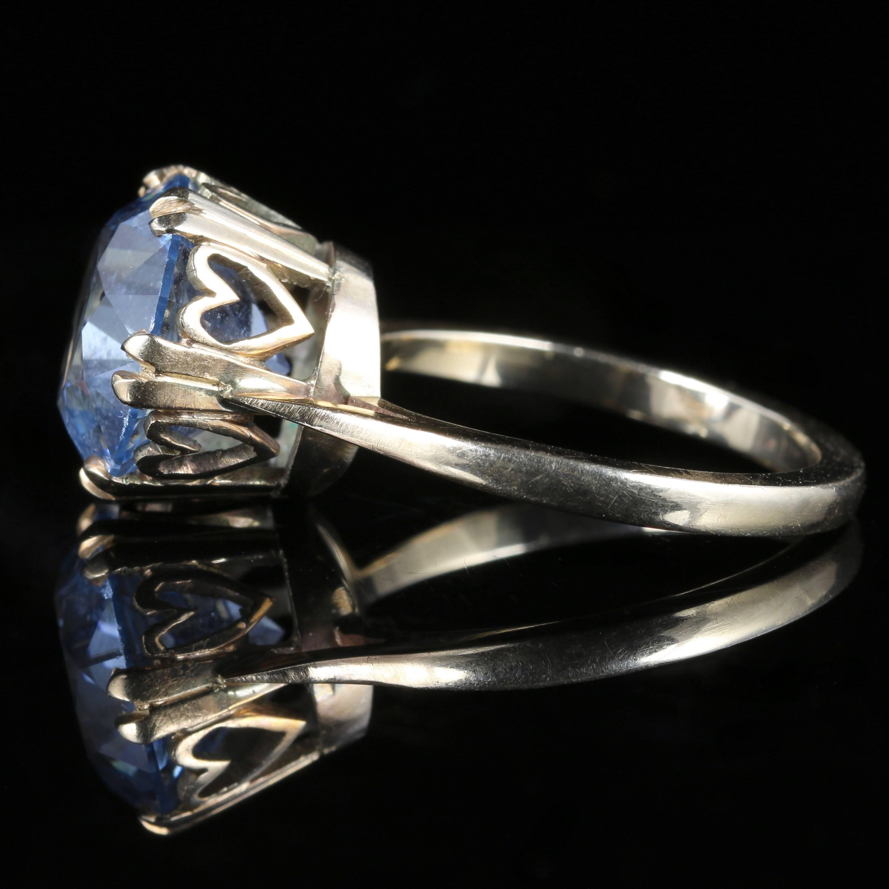 Victorian Antique Blue Topaz Gold Ring 5 Carat
