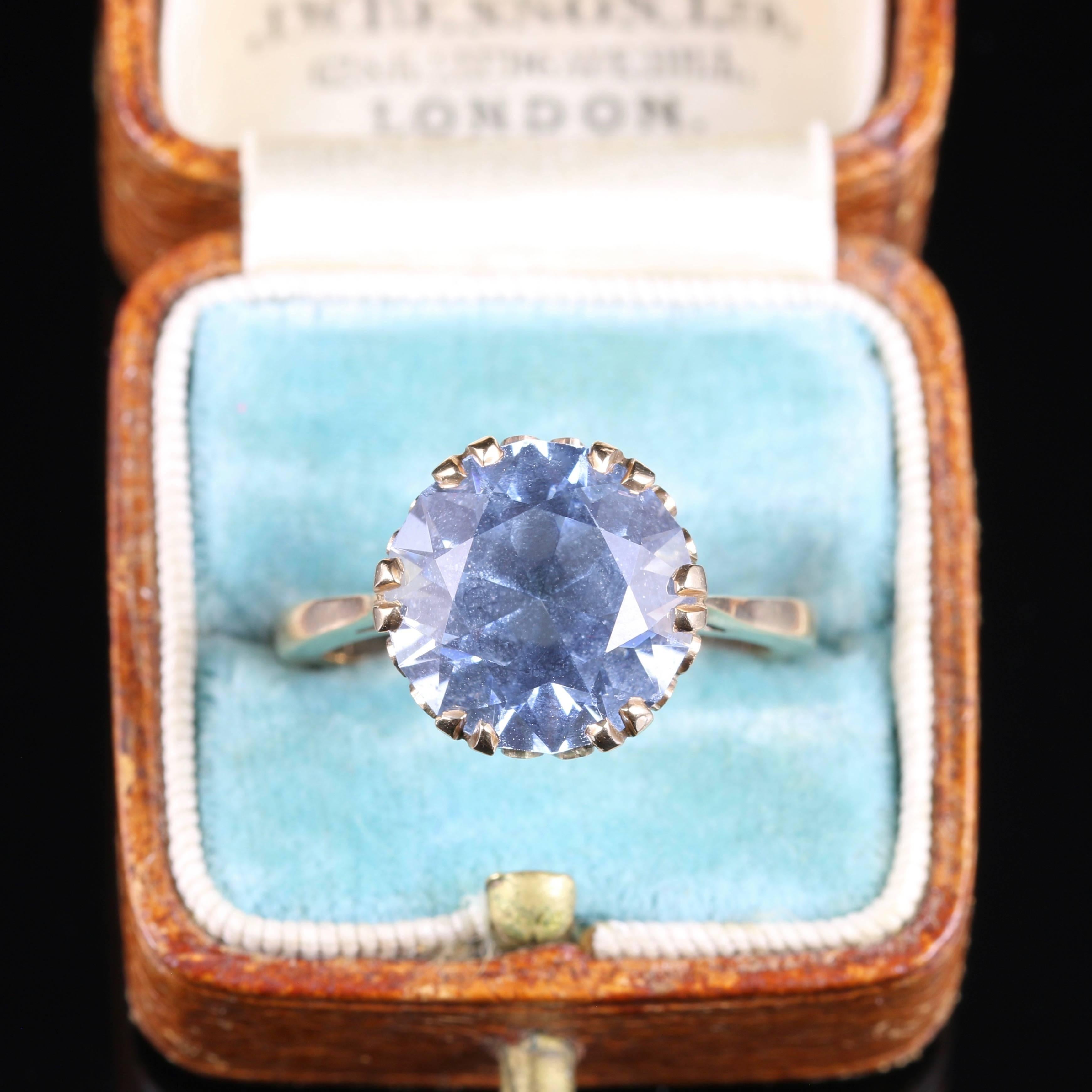 Women's Antique Blue Topaz Gold Ring 5 Carat