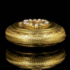 Antique Victorian Gold Locket Large Pearl and Enamel Buckle 15 Carat Gold