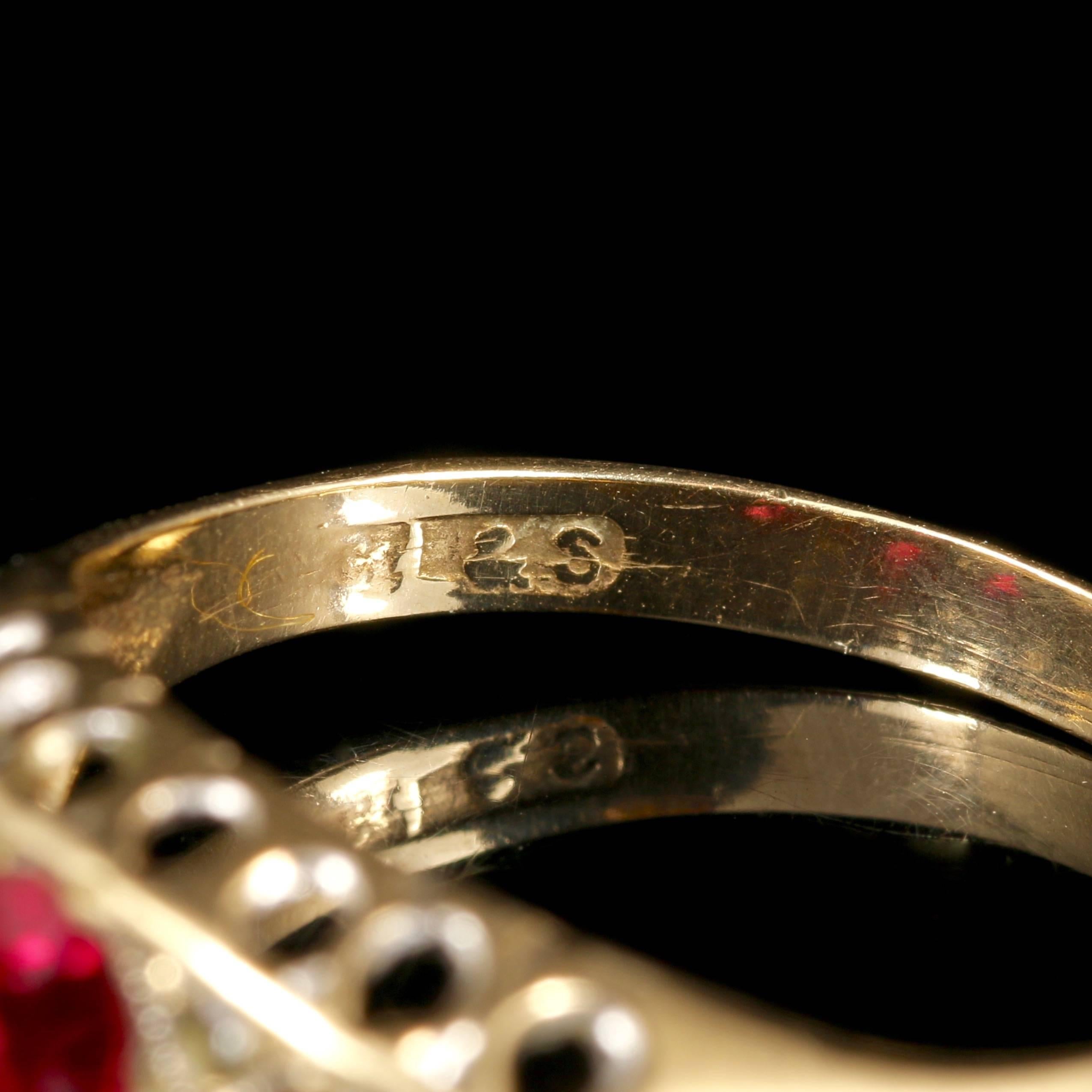 Antique Edwardian Ruby Diamond Ring Gypsy Set Gold Ring, 1909 2