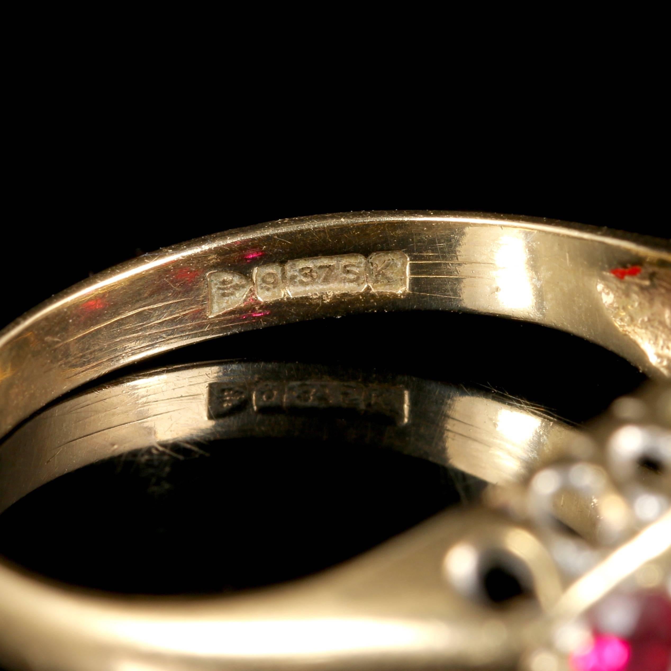 Antique Edwardian Ruby Diamond Ring Gypsy Set Gold Ring, 1909 1