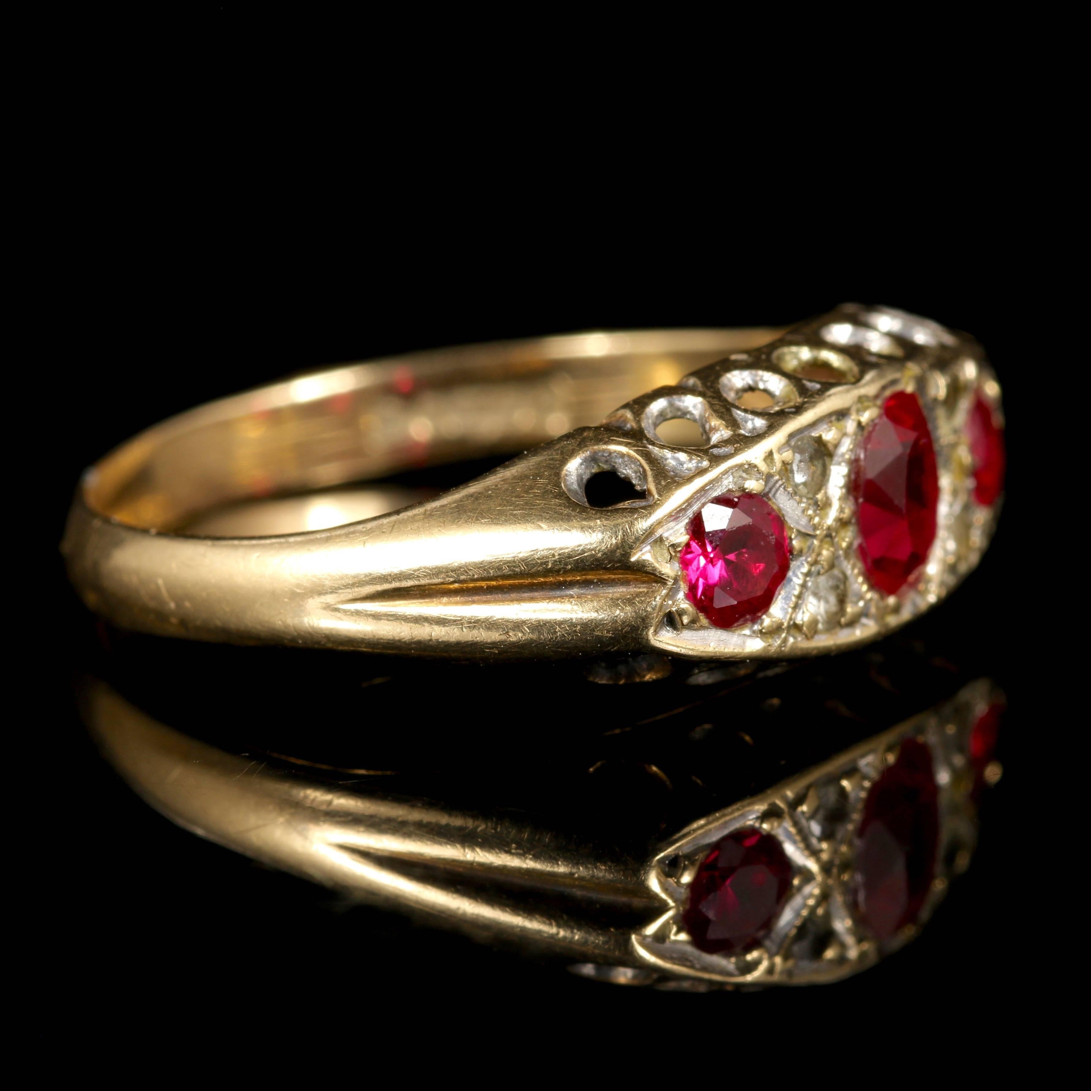 Women's Antique Edwardian Ruby Diamond Ring Gypsy Set Gold Ring, 1909