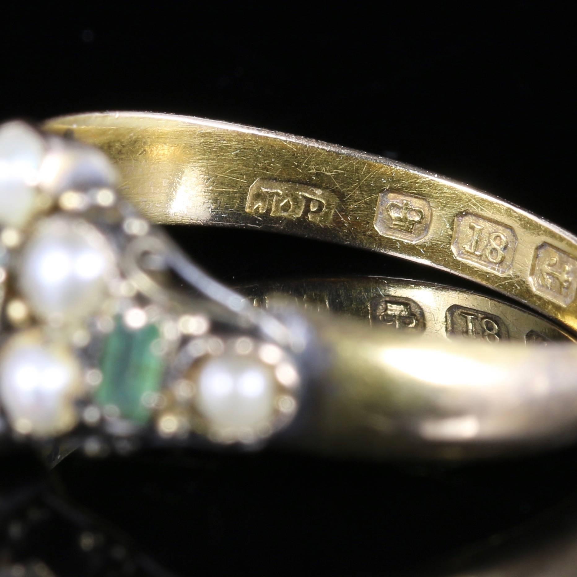 Women's Antique Georgian Emerald Pearl Ring 18 Carat Gold Dated 1821